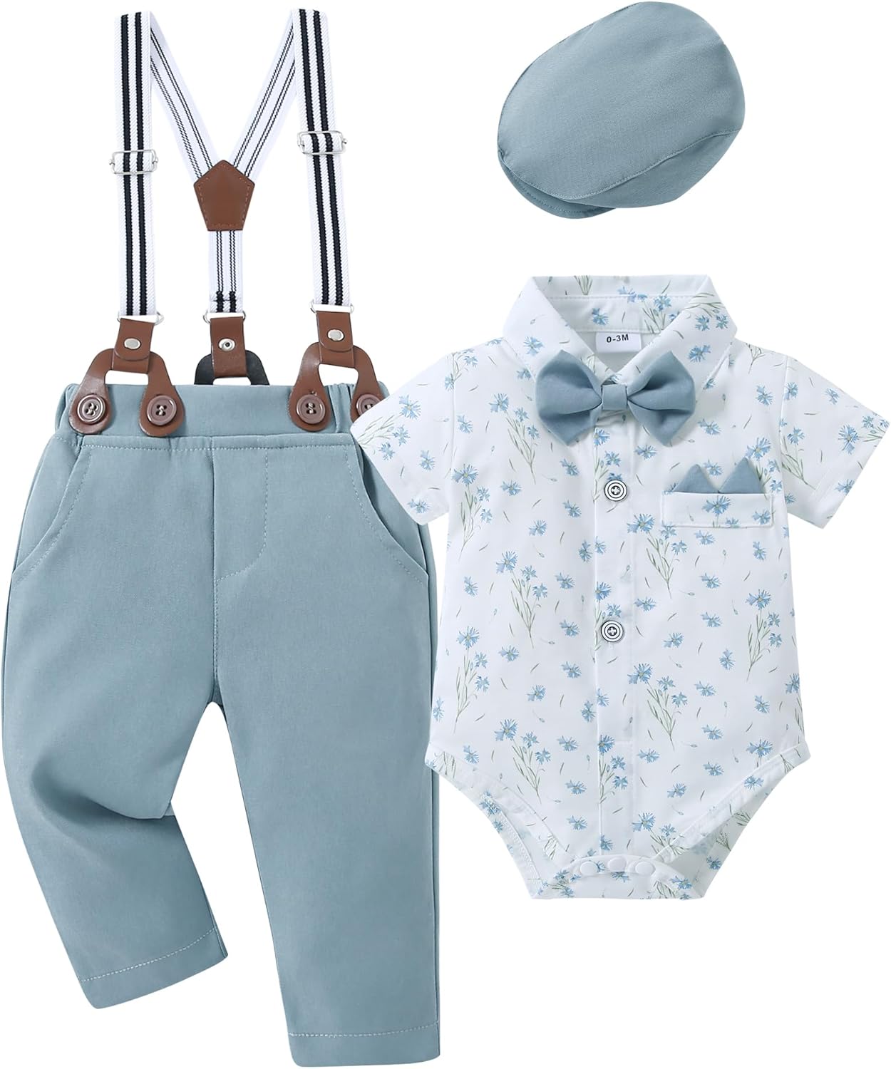 YALLET Baby Boy Clothes Suit Newborn Infant Gentleman Outfits, Formal Dress Shirt+ Bowtie+ Suspender Pants Wedding Party Set