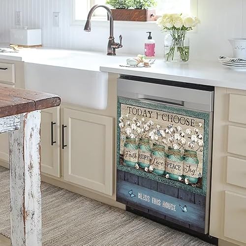 Miniatura 2 de Farm Kapok - Adhesivo magnético para puerta de lavavajillas, primavera y otoño, de algodón blanco, para refrigerador, diseño de flores rústicas,