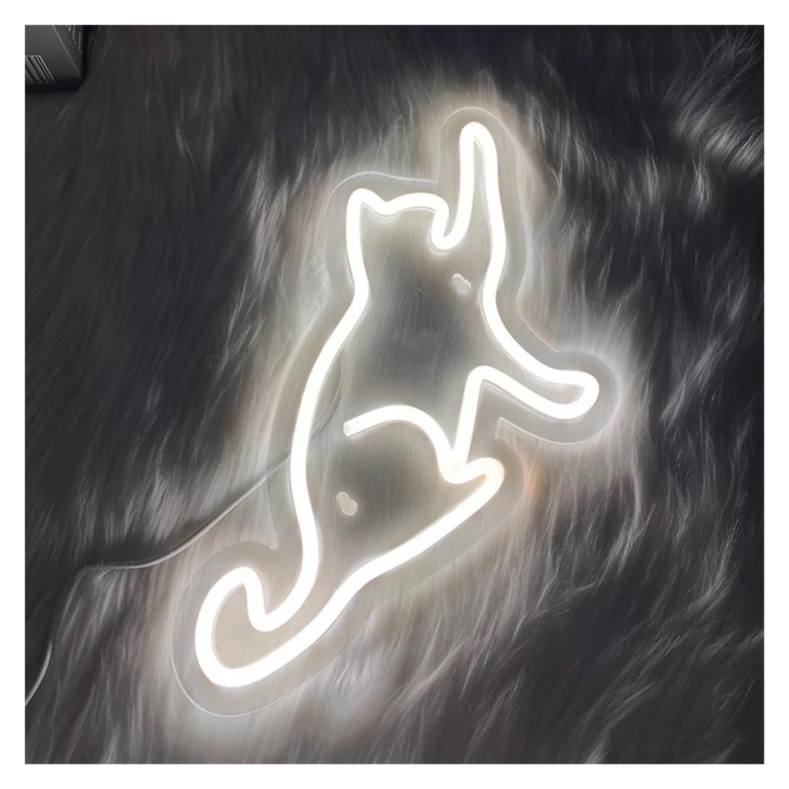 Décor Mural Lumière Néons De Chat Blanc, Veilleuses Décoratives D'art Mural 3D Alimentées Par USB, Utilisées Pour Les Panneaux De Décoration De Maison De Chat 19.5cm×30.5cm