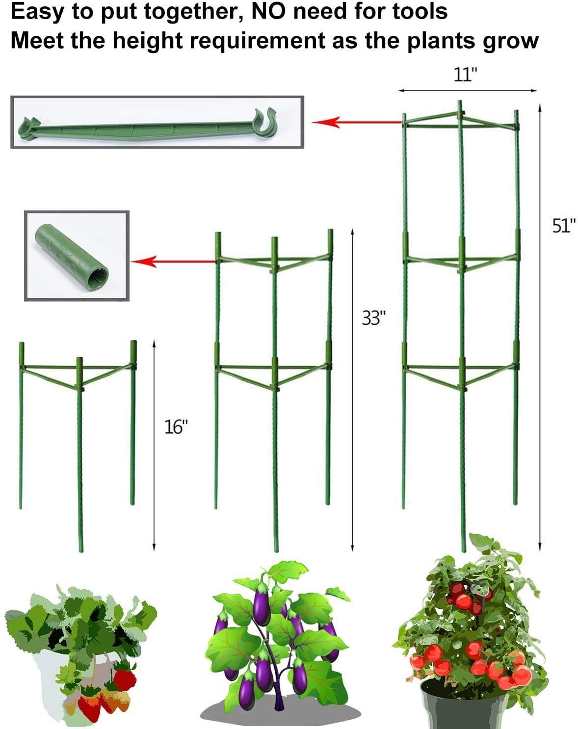 Apoyo para Plantas, Robustos Postes de Soporte para Plantas, Jaula para Plantas de Tomate, Escalada Vegtables, Flowers, Fruit Grow Cage (Tres Grupos)