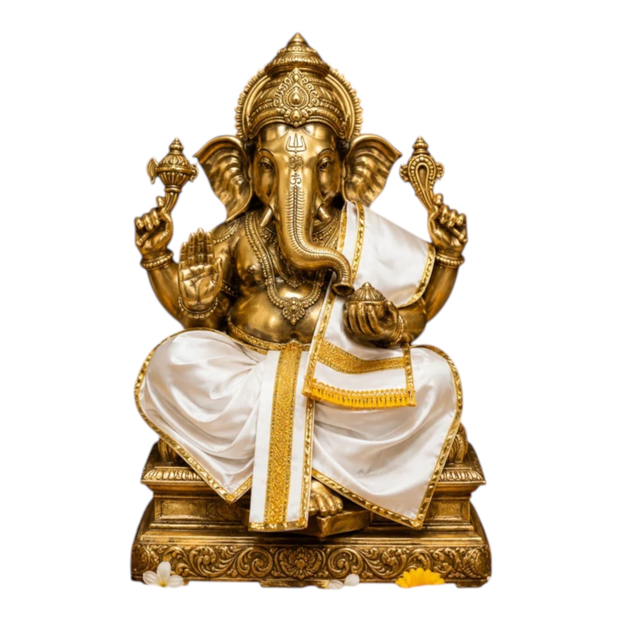 Ganesh Ji & Standing Krishna Idol Panchakacham Dhoti Towel Dress Set (Ganesh Ji White Dress_10-7)-image-27