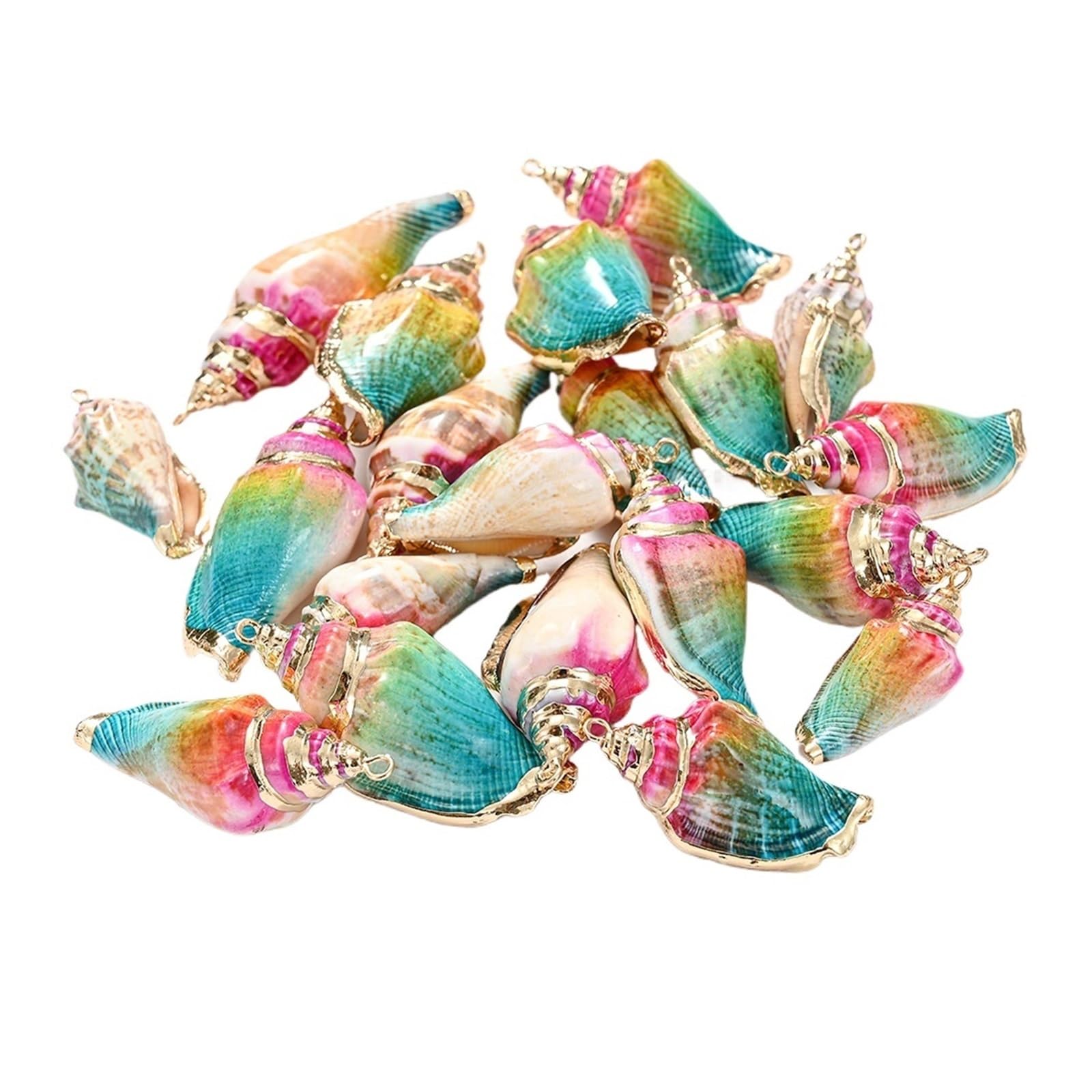 Gold Plated Threaded Seashells Striated Colorful Shell For Jewelry Pendant Making Earring Charms Accessories(Color-05,6pcs)