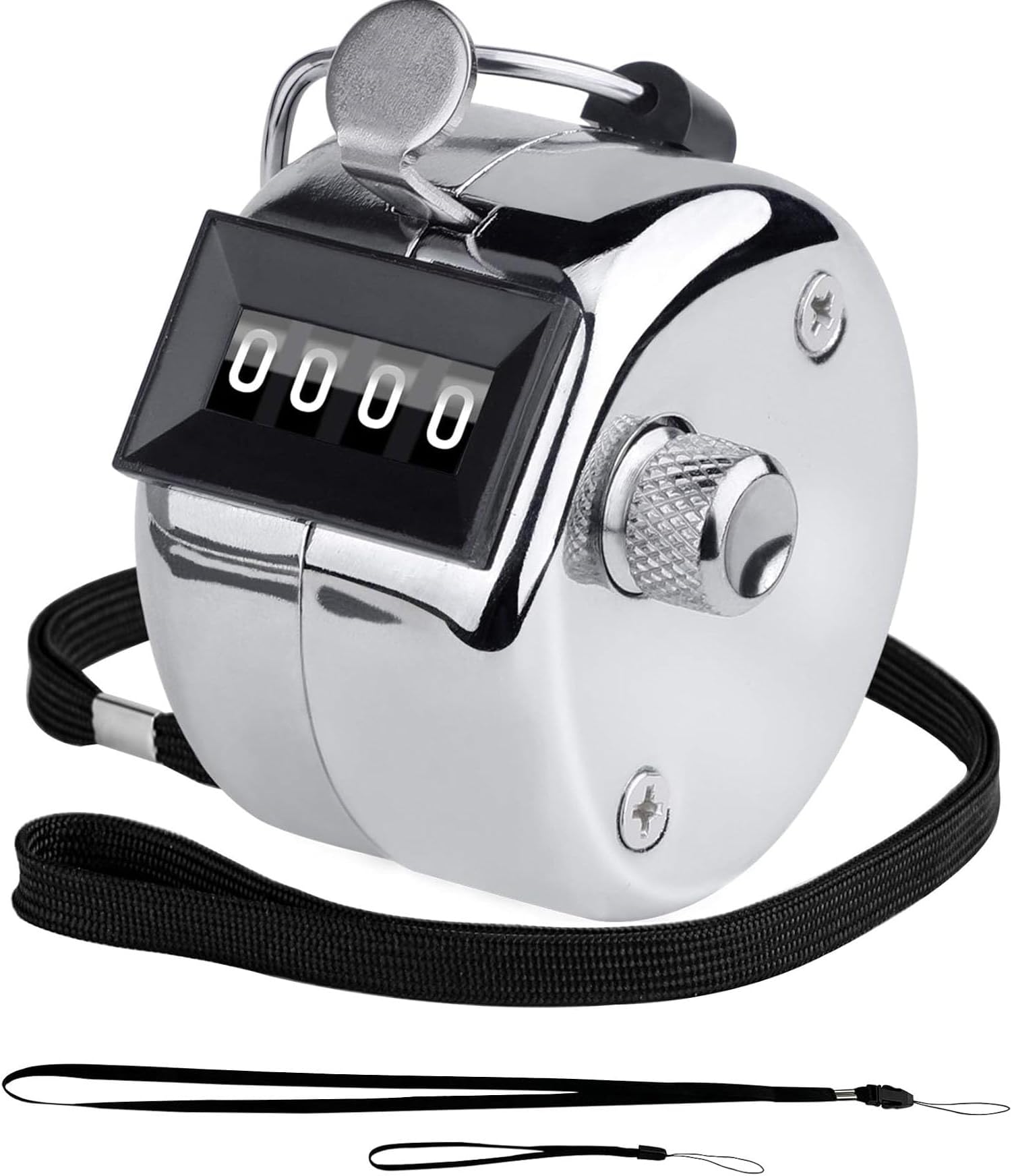 BGJRBY Metal Hand Tally Clicker Counter, 4-Digit Number Display for Coaching, Knitting, Lap, Fishing, Golf and Row Sport with 2-Nylon Lanyard,Silver