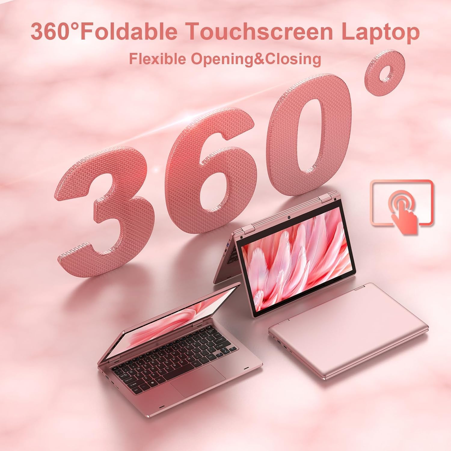 LEEDOW 11.6 inch Laptop 6GB RAM 128GB SSD, 360° Foldable Touchscreen Laptop Celeron N4020, Laptop Computer Support TF Card, 2.4G/5G Dual-Band WiFi, Bluetooth, USB 3.0 * 2 for Work, Education, Travel — view 3