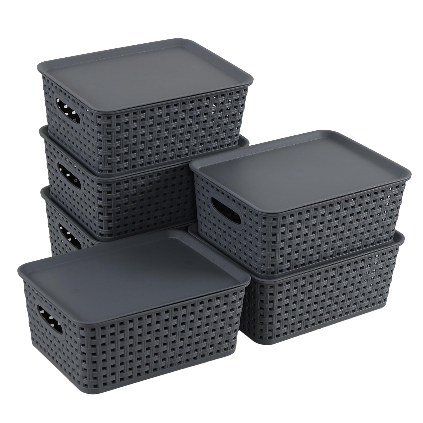Panier de rangement en plastique empilable et hermétique gris pour cuisine
