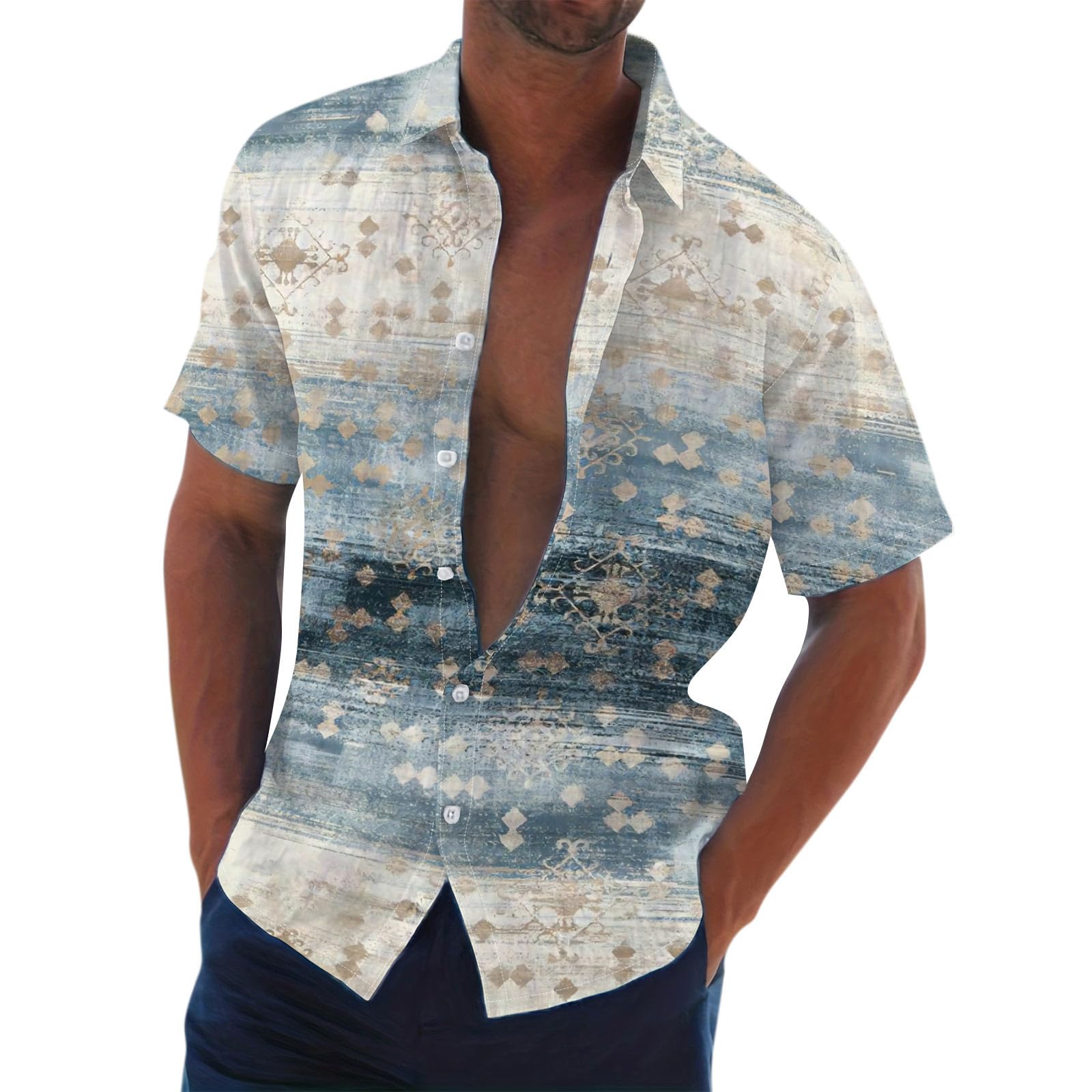 Herren Hemd Kurzarm Sommer Casual Shirt Strand Kurzarmhemd Button Down