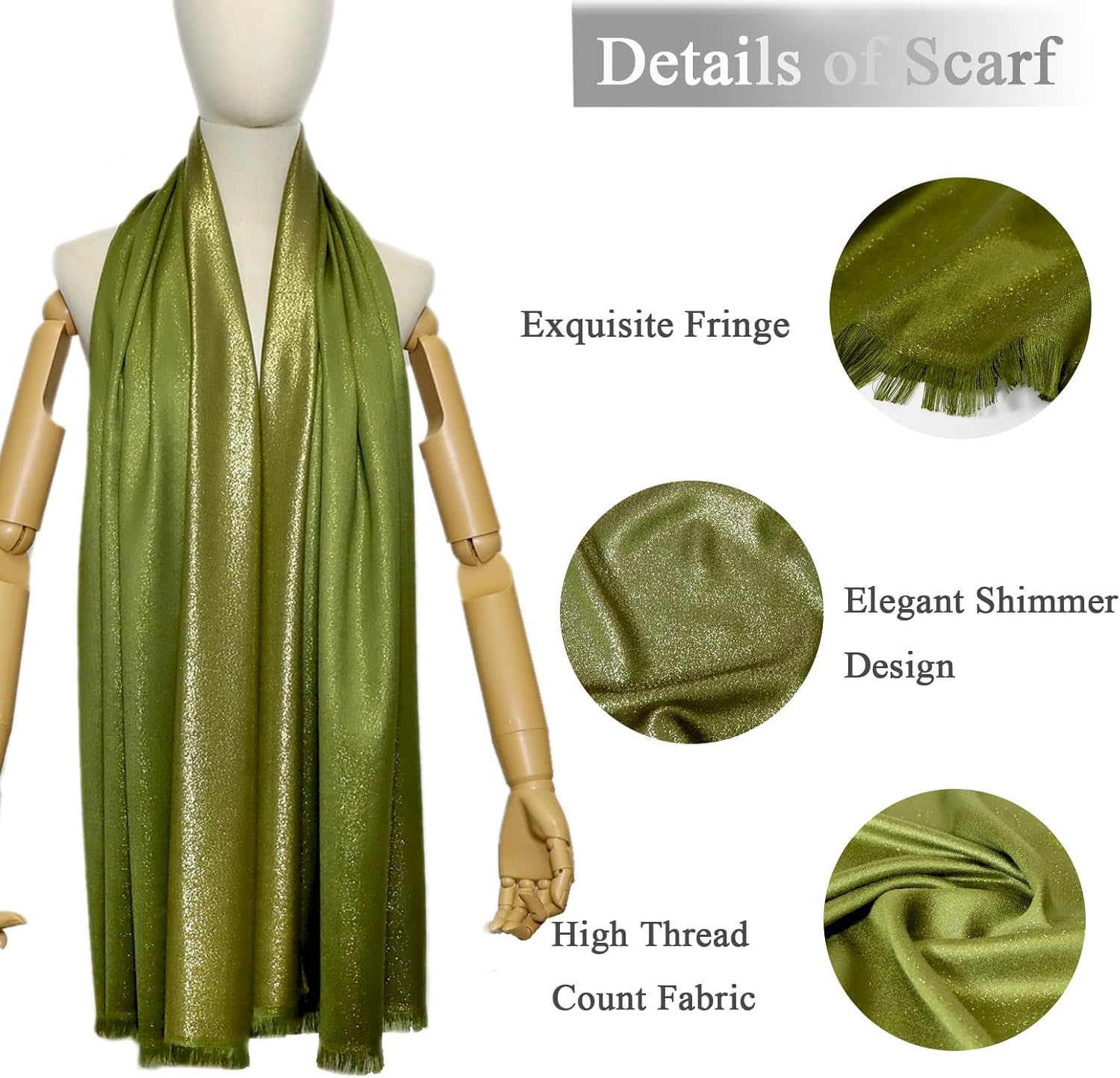 Gragengs Women's Sparkling Metallic Pashmina Shawls and Wraps Long Party Scarf Solid Color Two Tone - Image 3
