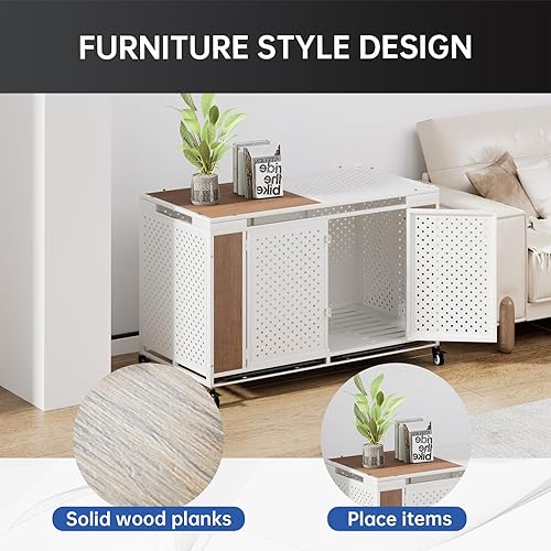 Miniatura 2 de Mueble resistente de 54 pulgadas para perros con ruedas, jaula de metal indestructible para perros grandes y medianos, jaula extra grande XL XXL con