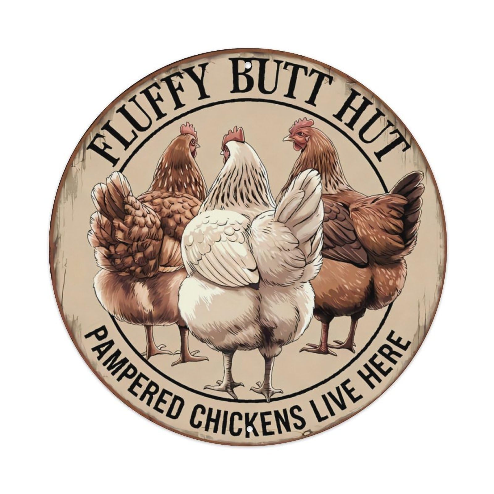Ldfuieksufg Style Funny Farm Chicken Vintage Round Metal Sign Vintage Aluminium Metal Sign, Retro Wall Decor For Home, Bar, Garage & Farmhouse 20X20cm