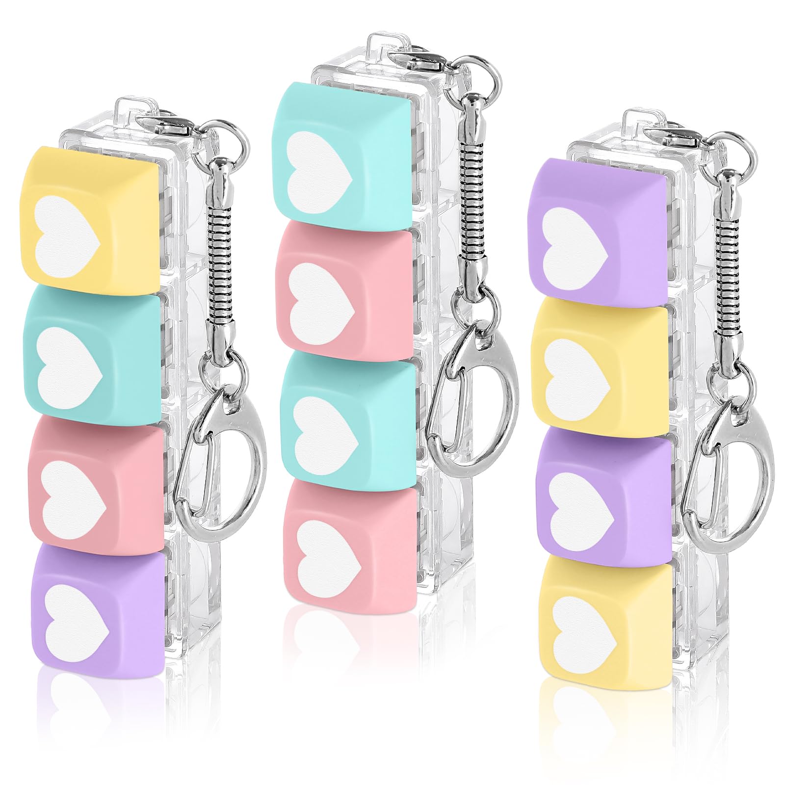 Sariiraw 6 Pack Back to School Gifts for Students Keyboard Fidget Toy Keychain, Kawaii Heart Keycap Clicker with Silent & Clicky Modes PBT Love-Heart Keys, Classroom Fidget Supplies for Teens Teachers