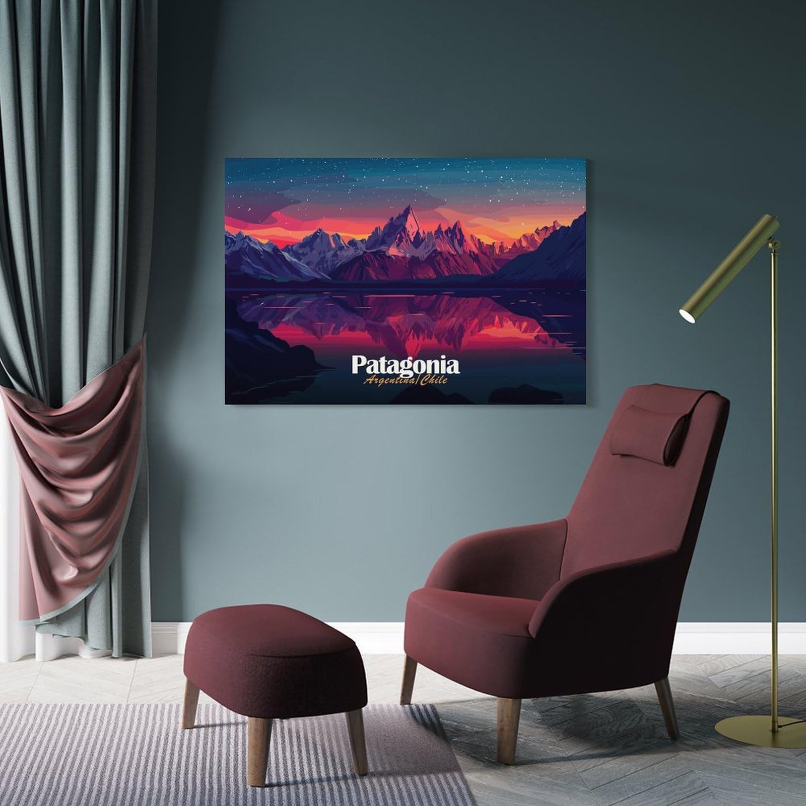 Junmoney Frame-Style-13-1 Patagonia Landscape At Sunset Canvas Wall Decor, 20X30inch(50X75cm), For Wall Displays, Bedrooms Or Room Updates, Wall Decor Suited To Curated Displays