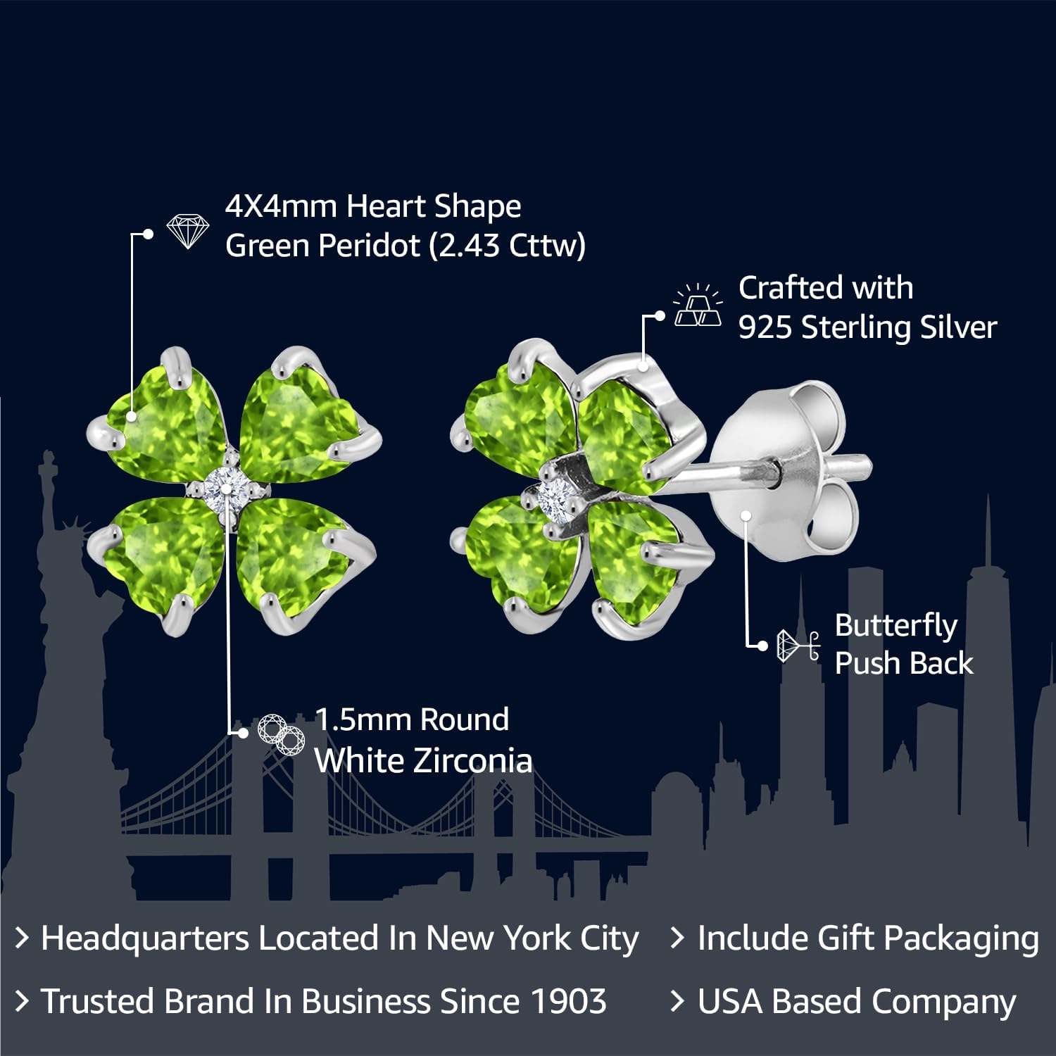 Gem Stone King 925 Sterling Silver Green Peridot Earrings For Women | 2.43 Cttw | Gemstone August Birthstone | Heart Shape 4MM