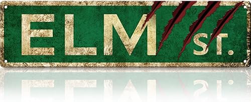 QH QH WURONG Regalos de película de terror de Navidad, letrero de calle de olmo, letreros de metal retro para decoración de Halloween, póster de