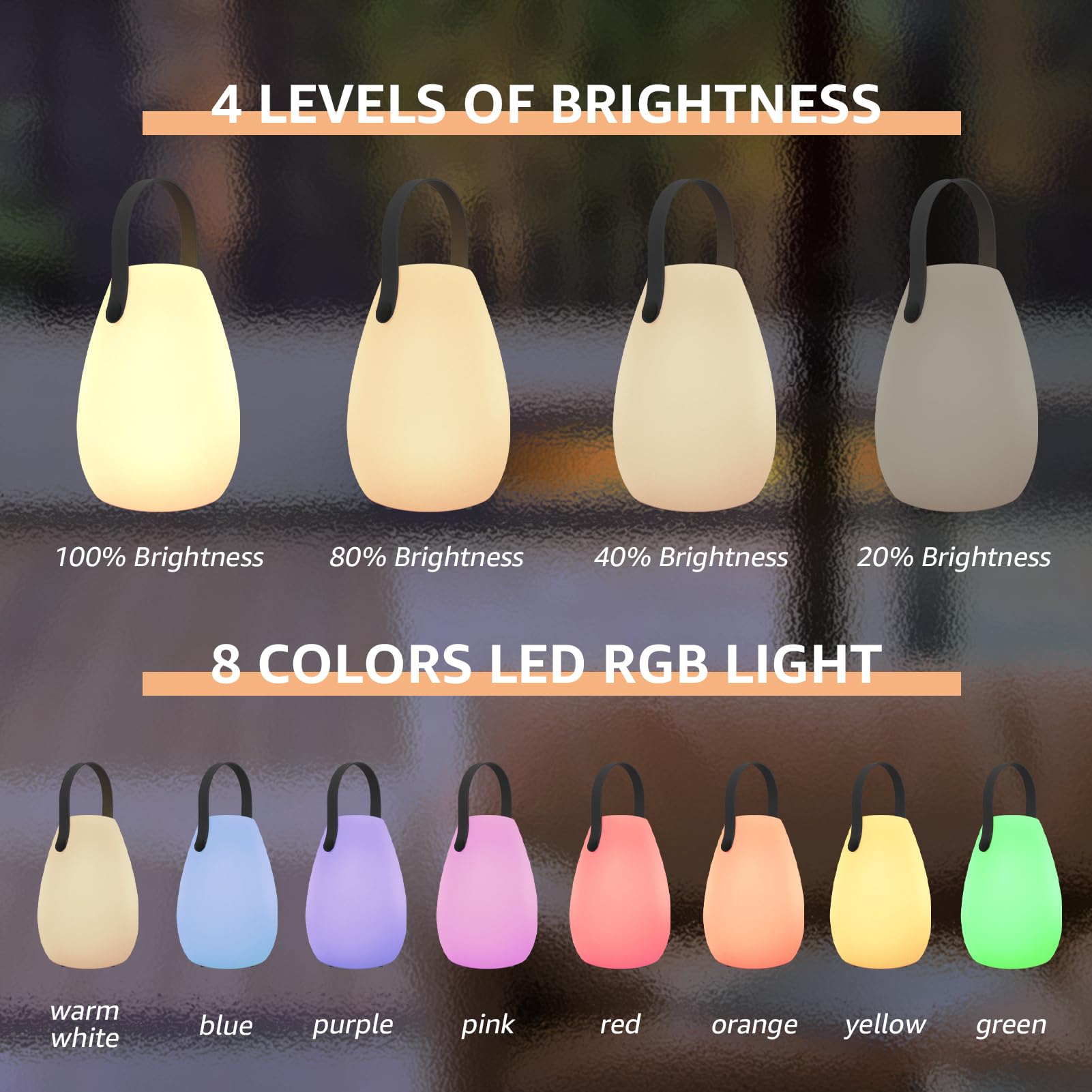 Lampe de Table LED Extérieur Blanc Chaud 8 Couleurs Lampe de Table Sans Fil avec Intensité Variable IP44 étanche Léger, Facile à Nettoyer pour Chambre Jardin Patio Salon Salle à Manger
