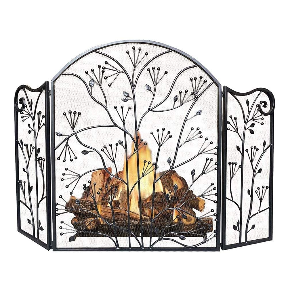 Parascintille a 3 Pannelli Parascintille Parascintille Parascintille ad Arco, Parascintille per Camino Design Pieghevole Nero con Cerniera, 127 cm × 83 cm，