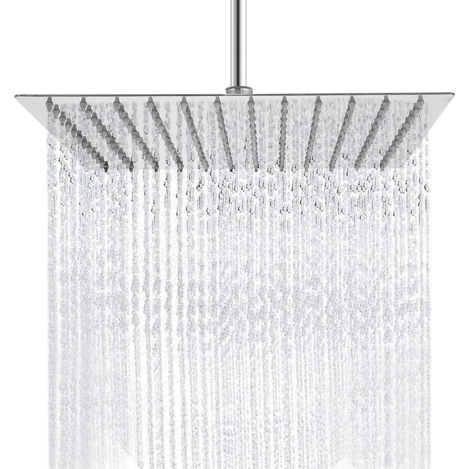 SUNNYNEST 8-Inch Square Overhead Rain Shower Head, Fixed Wall-Mounted Showerhead with Adjustable Angle – Easy Installation High-Flow Bathroom Shower Fixture