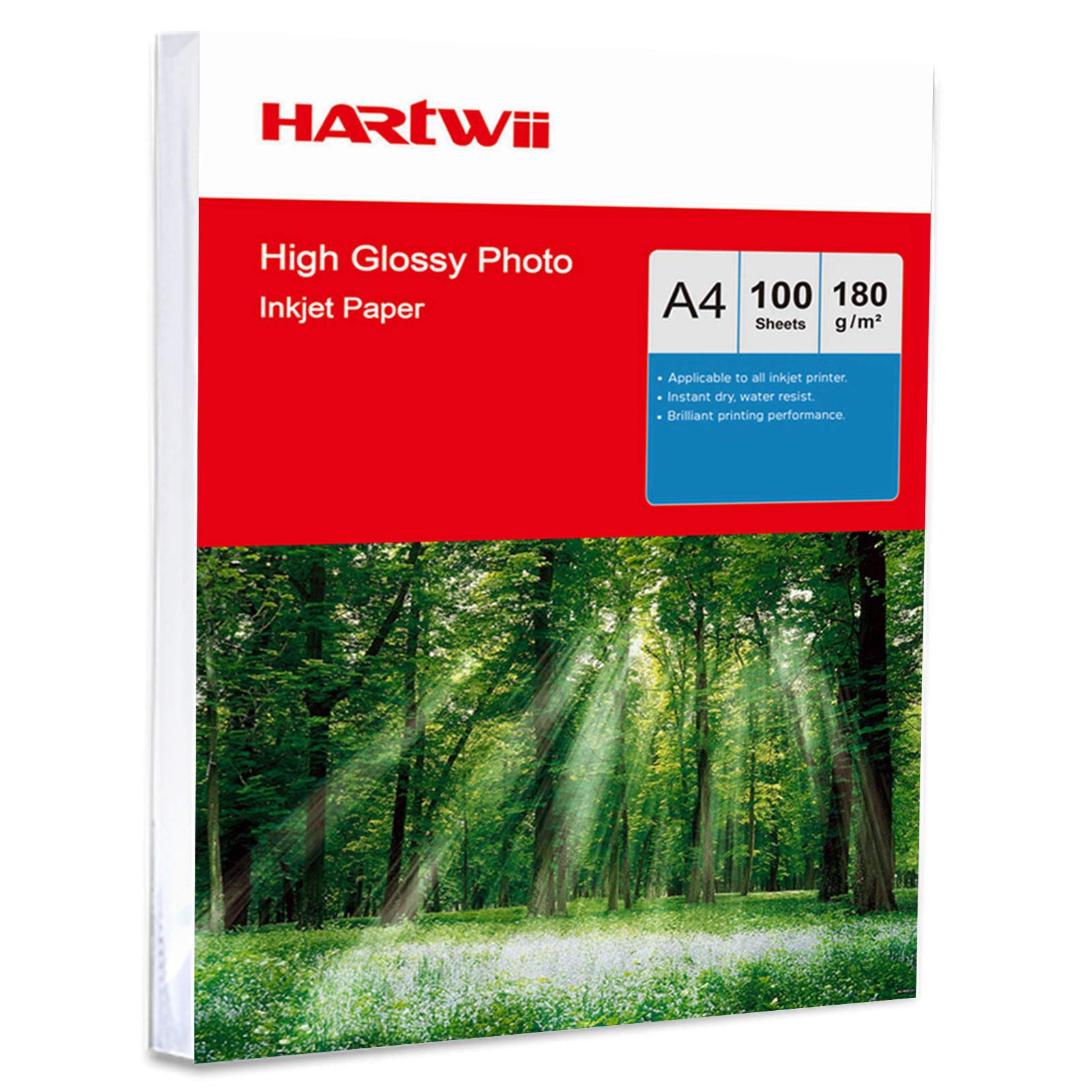 Hartwii A4 180Gsm 100-1000 Sheets High Glossy Photo Paper Inkjet Paper for Inkjet Printing - 100 Sheets