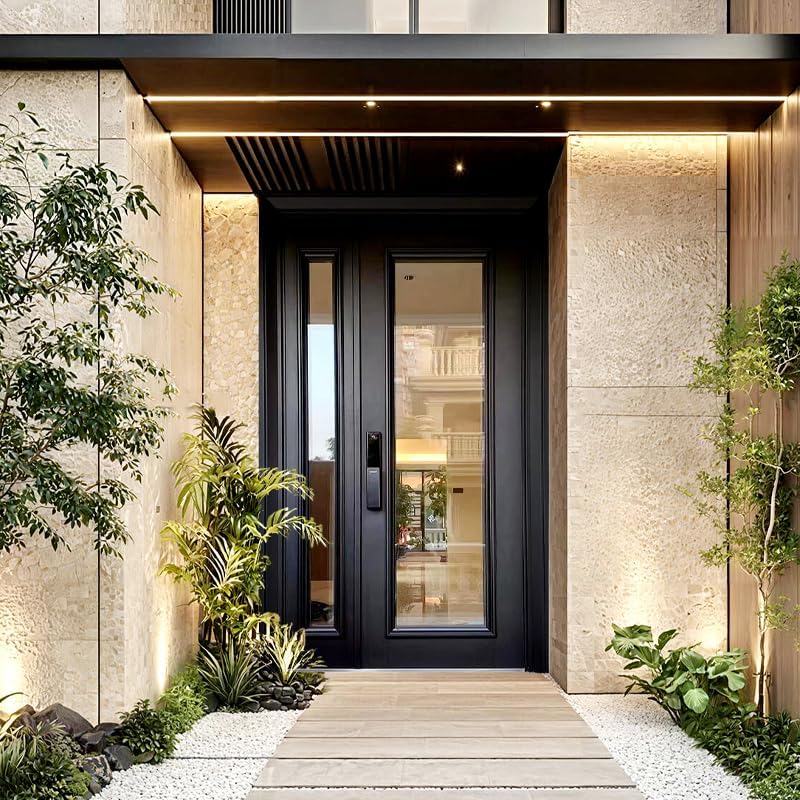 Aluminum Entry Door, Anti-Theft Pivot Entrance Door, Custom Size and Style, Modern Black Finish Price per Square Meter