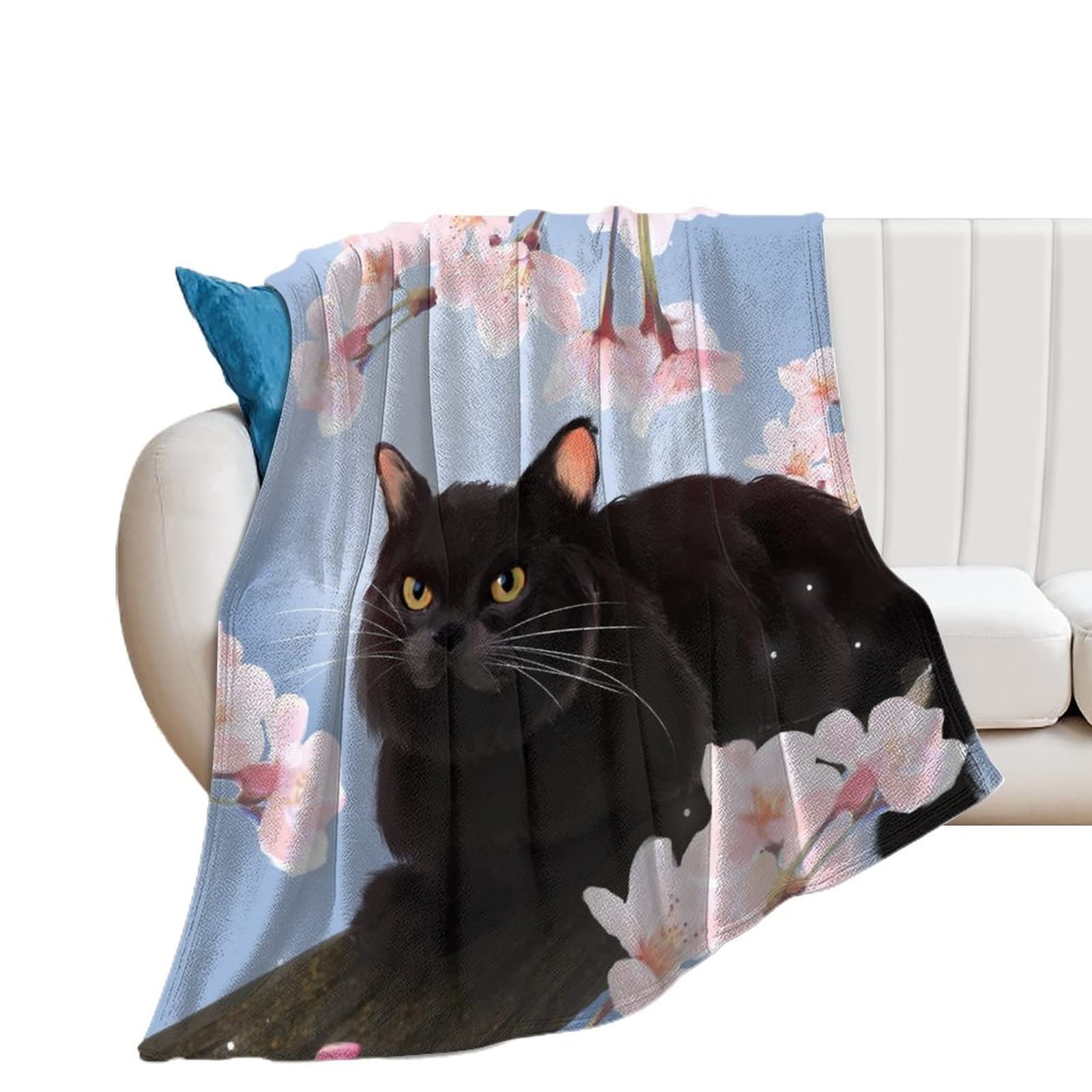 Couverture lit chambre contre le froid hivernal avec motif chat noir