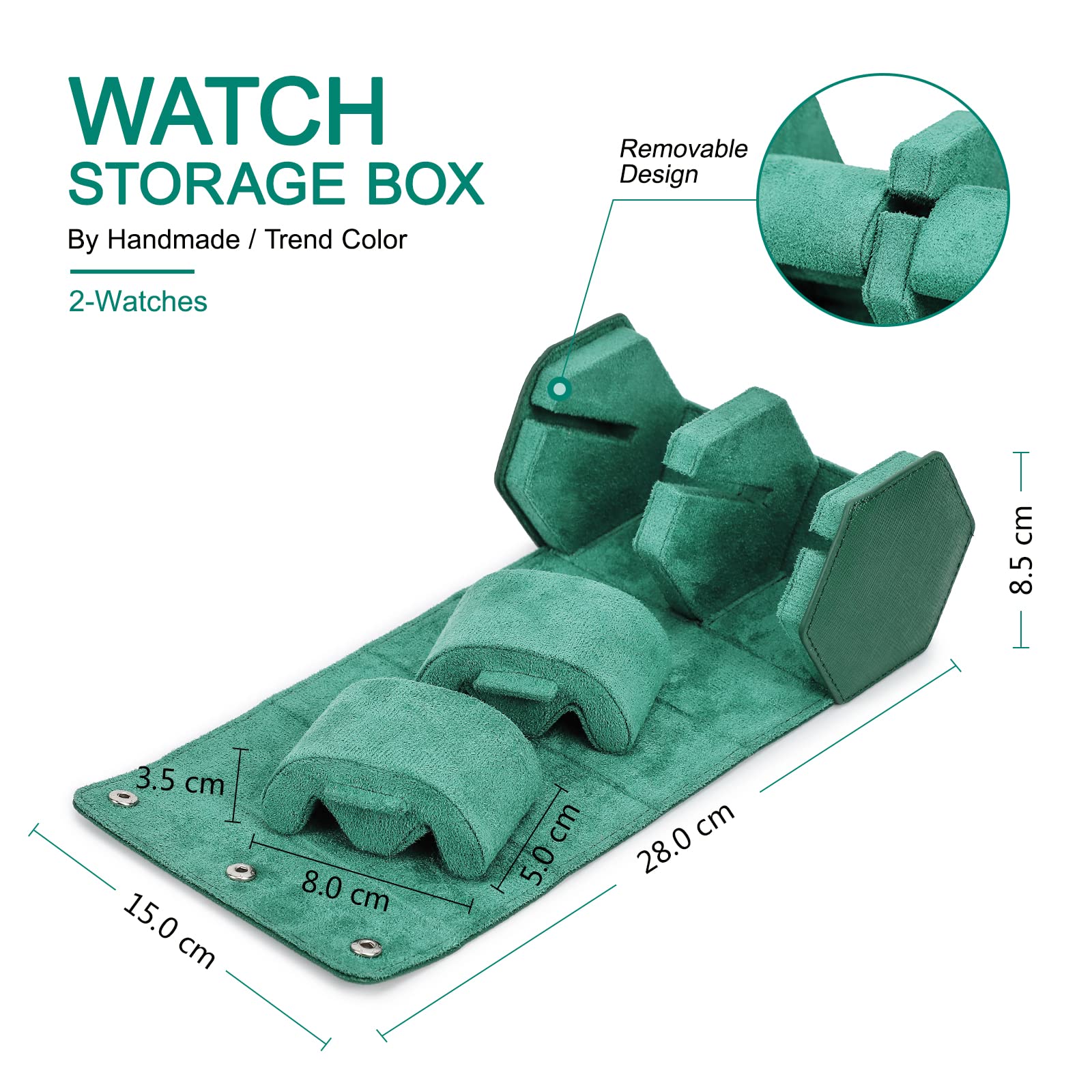 Étui de Voyage pour Montres Hiram en Cuir véritable, hexagone, pour 2 Montres, boîte de Rangement et Organisateur de Protection pour Montres-Bracelets (Vert)