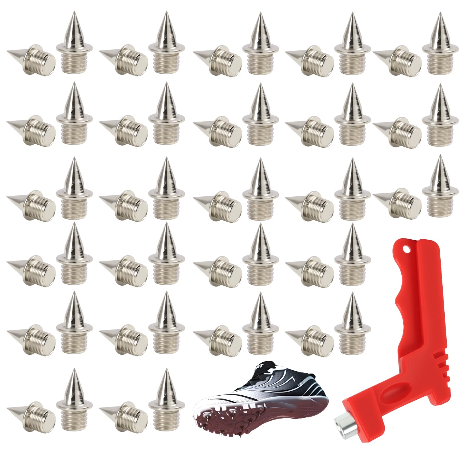 50pcs 6mm Track Spikes, Stainless Steel Running Shoe Spikes, Athletics Sprinting Spikes for Shoes With Wrench Track Replacement Cricket for Sports Field Sprint Country Competition Training (Silver)