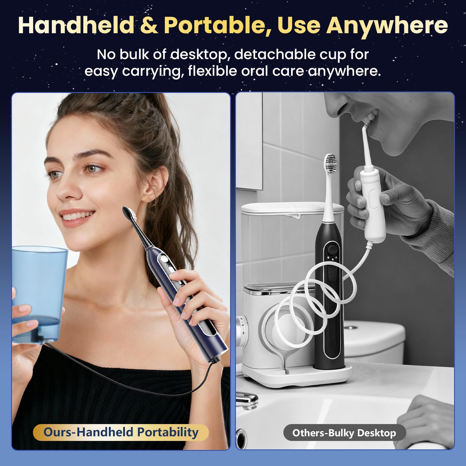 Cepillo de dientes eléctrico con hilo dental de agua: cepillo dental sónico 3 en 1 para limpieza de dientes y aparatos ortopédicos, 5 niveles de presión y 3 modos, diseño portátil impermeable