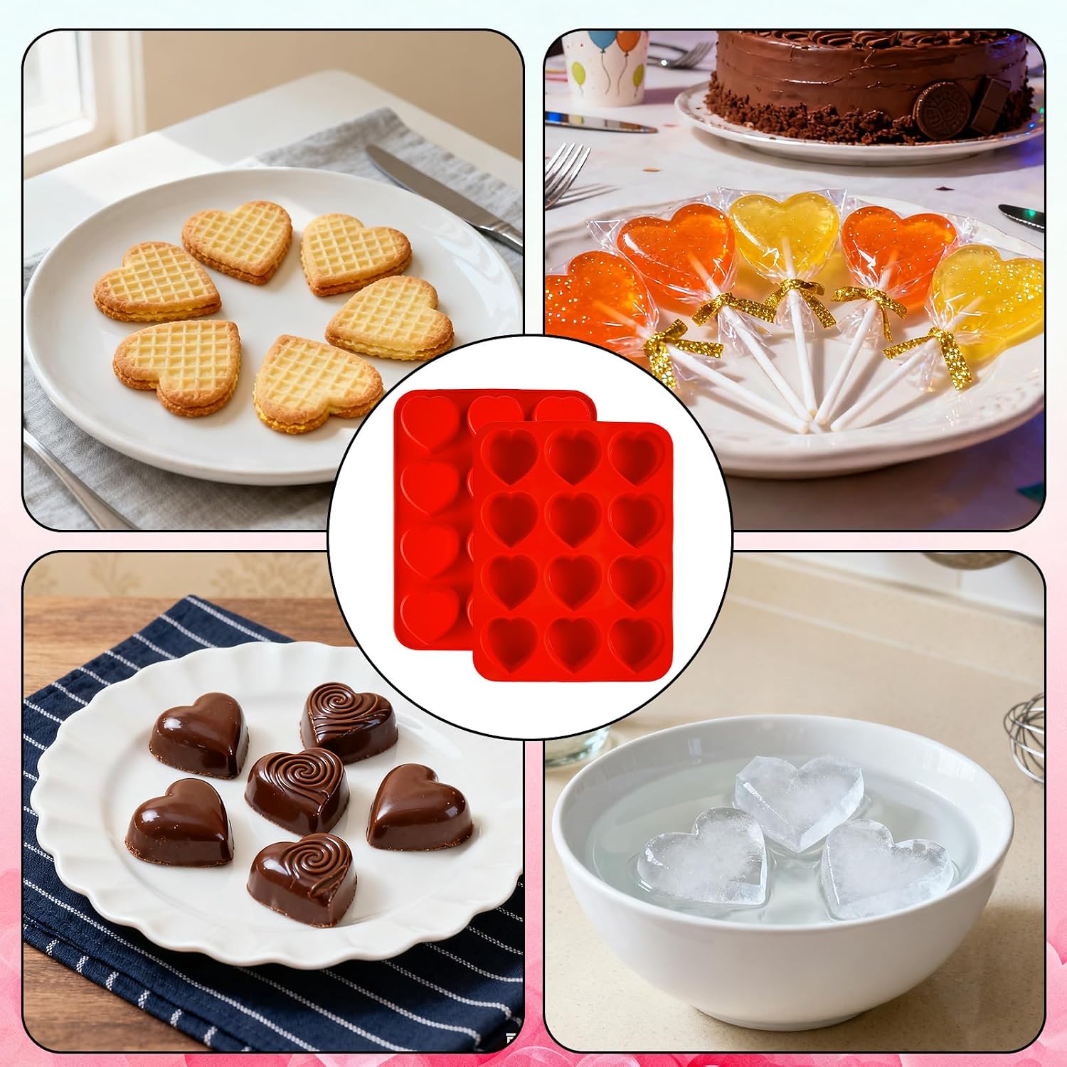 2 Pcs Silicone Heart Muffin Pan, 12 Cup Nonstick Silicone Heart Cake Mold Cupcake Tray for Valentine's Day Baking, Chocolate, Cakes, Candies, Soap, Tartlets and Egg Bites