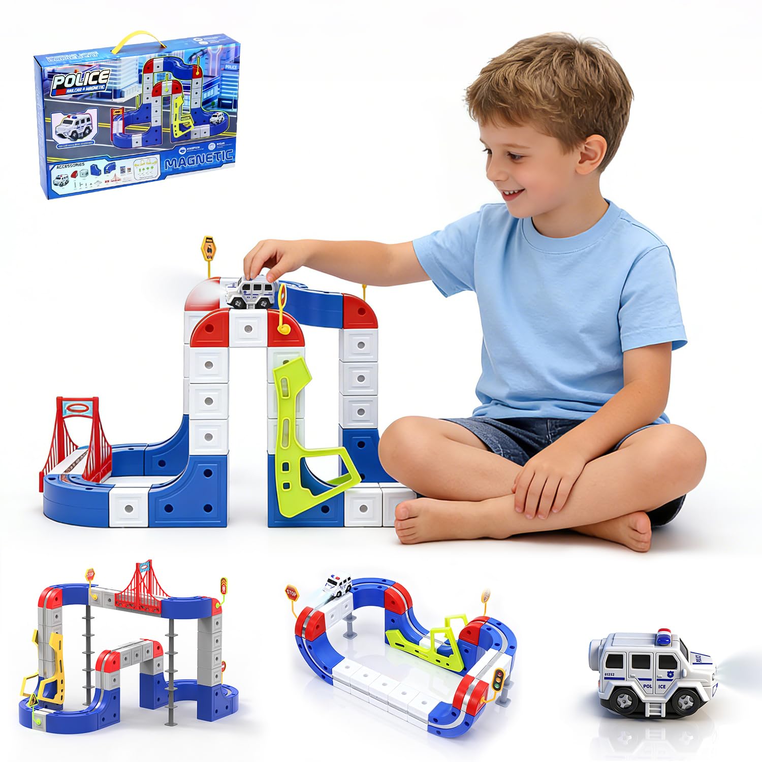 FOTSHARER Electric Train Set for Kids Ages 3-8, 3D Magic Flexible Race Track KlickRail Train Set with Light Anti-Gravity Building Toy Train Track STEM Learning Toy Boys Birthday Gift (115 PCS) — image 1