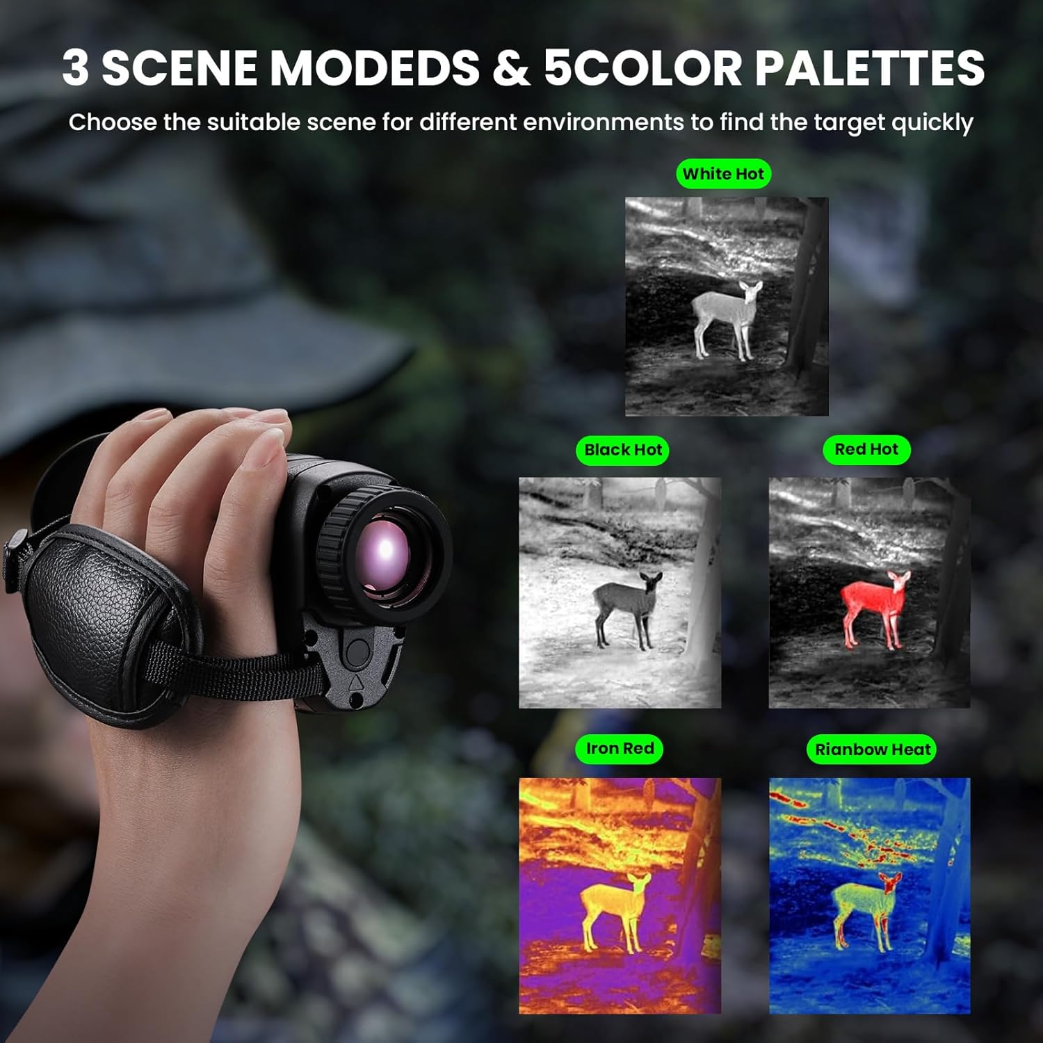 Thermal Imaging monocular Handheld Night Vision Hunting monocular,25mm Lens Digital Zoom 1-8x 2300m Detect Distance 400x300 Sensor,0.39' OLED Display,Free Android&iOS Thermal Image for Hunting