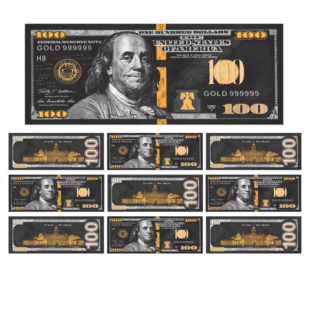 YIQILAFADA 10pc Black Gold Dollar Bills, $100 Gold Bills Bank Note for Collectors