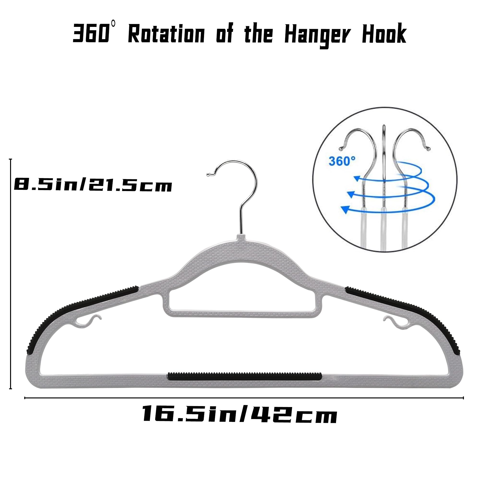 Confezione da 50 grucce in plastica, antiscivolo, resistenti, appendiabiti salvaspazio, con barra per cravatta, per cappotti, magliette, maglioni (grigio, 50)