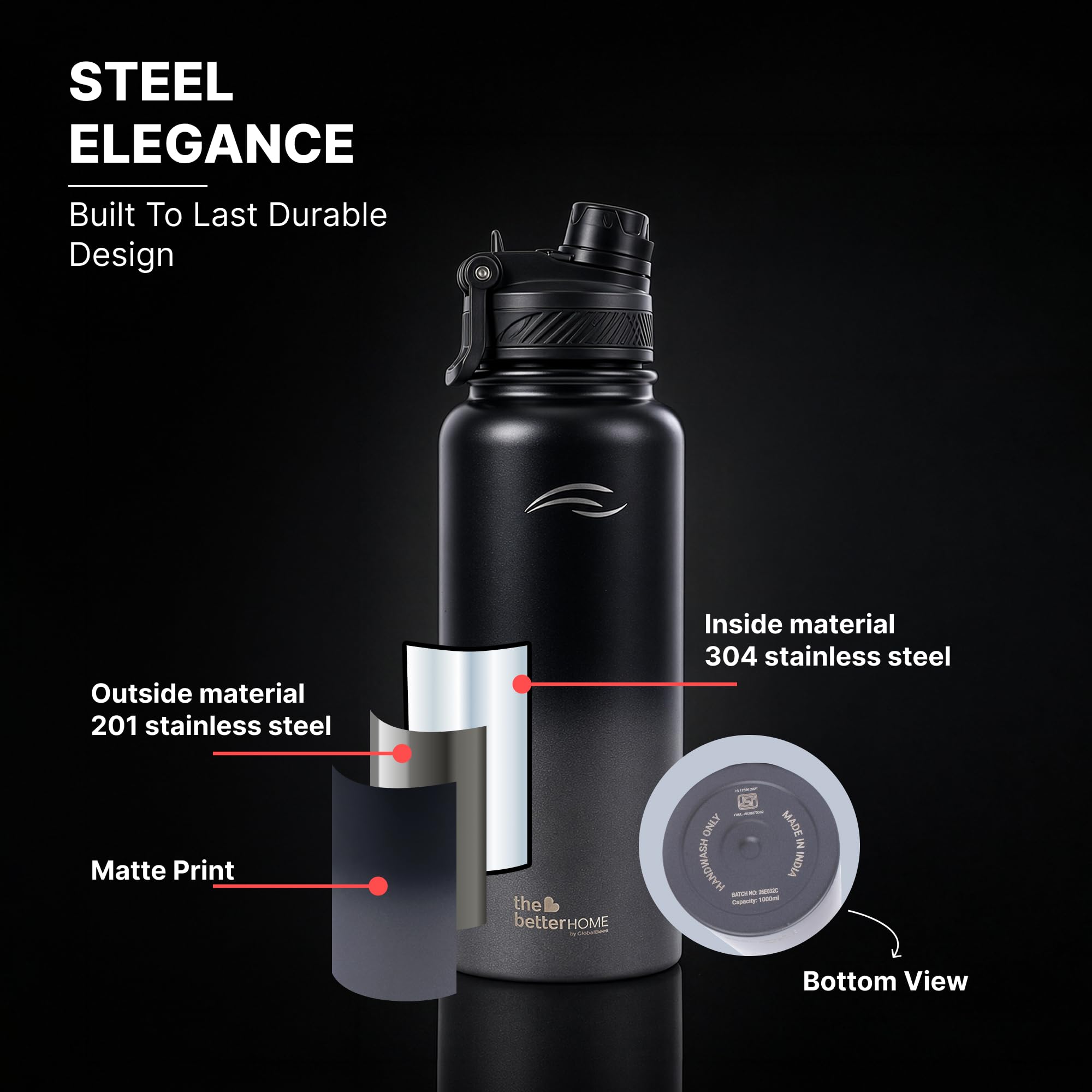 Insulated Water Bottle - Hot & Cold 24hr, Leak-Proof -6