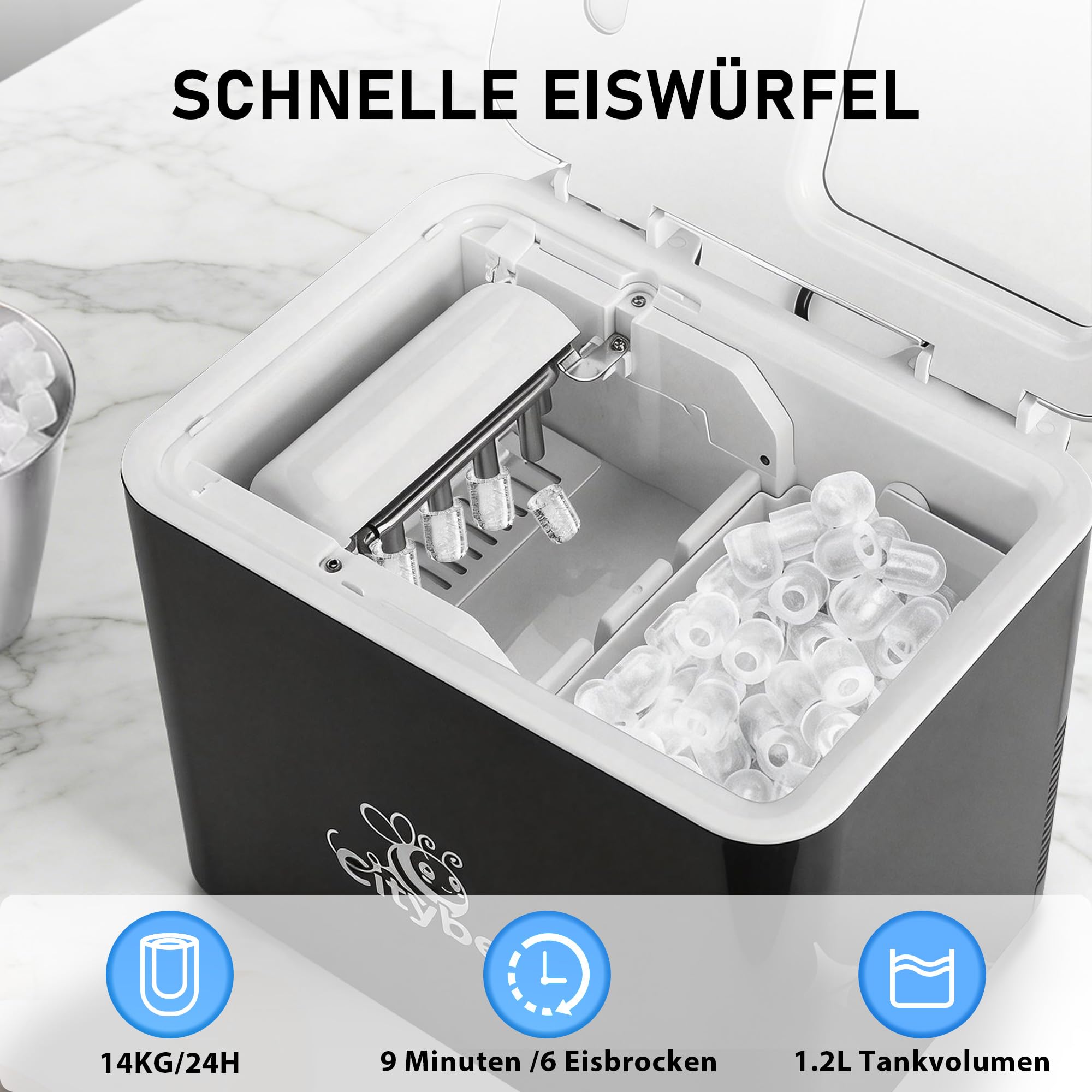 Citybee Petite machine à glaçons Bullet Ice Cube Maker - 2 tailles - Mini silencieuse - Avec poignée portable - Pour bureau, camping et fête