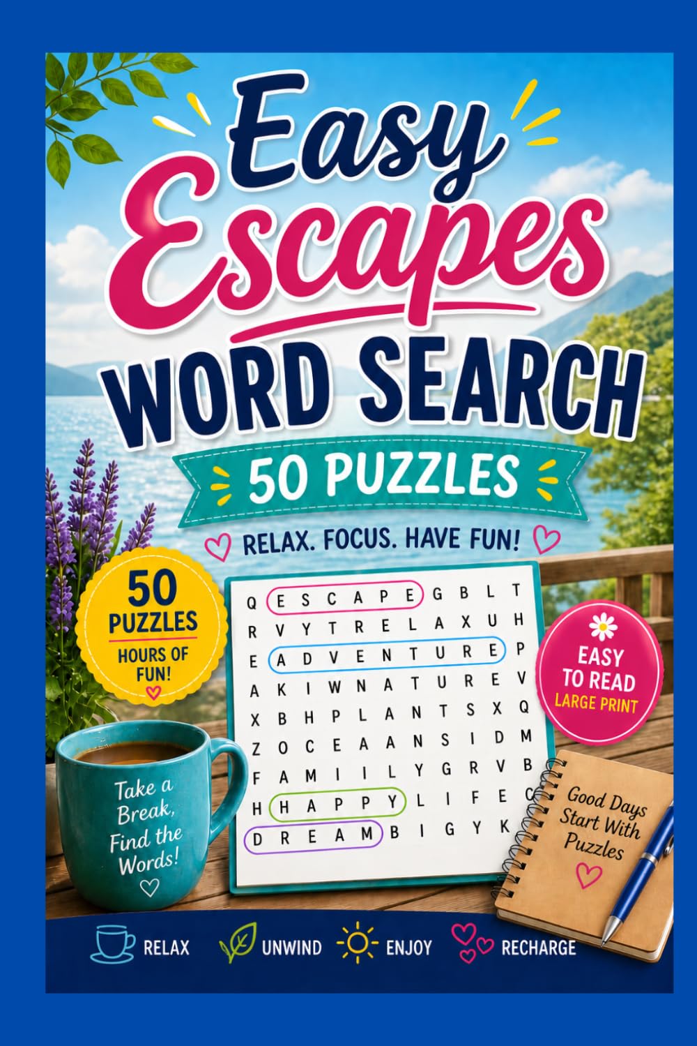 Easy Escapes Word Search: Relax Focus Have Fun
