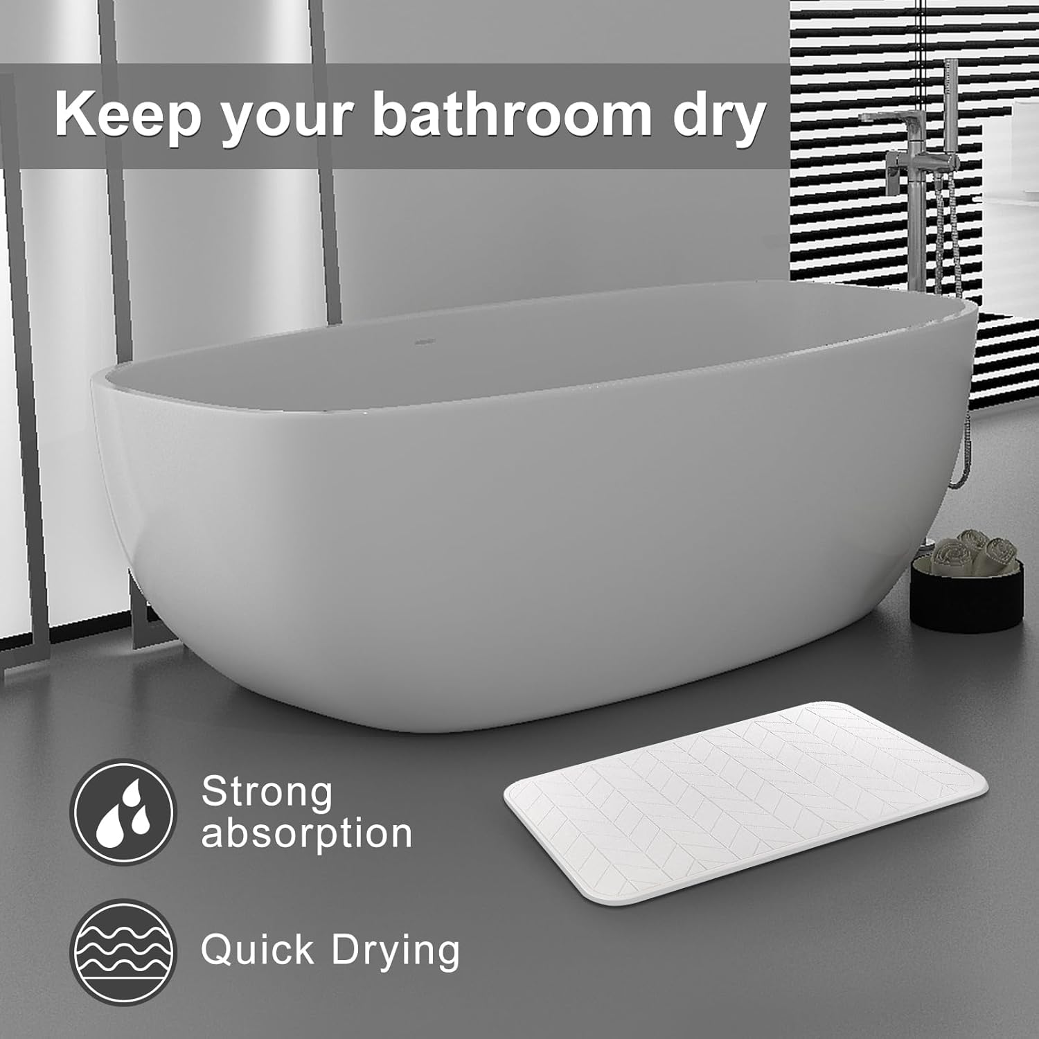 2 Pack Diatomaceous Earth Shower Mat, Stone Bath Mat, Nonslip Super Absorbent Fast-Drying Hard Bath Mat for Bathroom Shower Floor, 24 x 16 inch, White Arrow Design