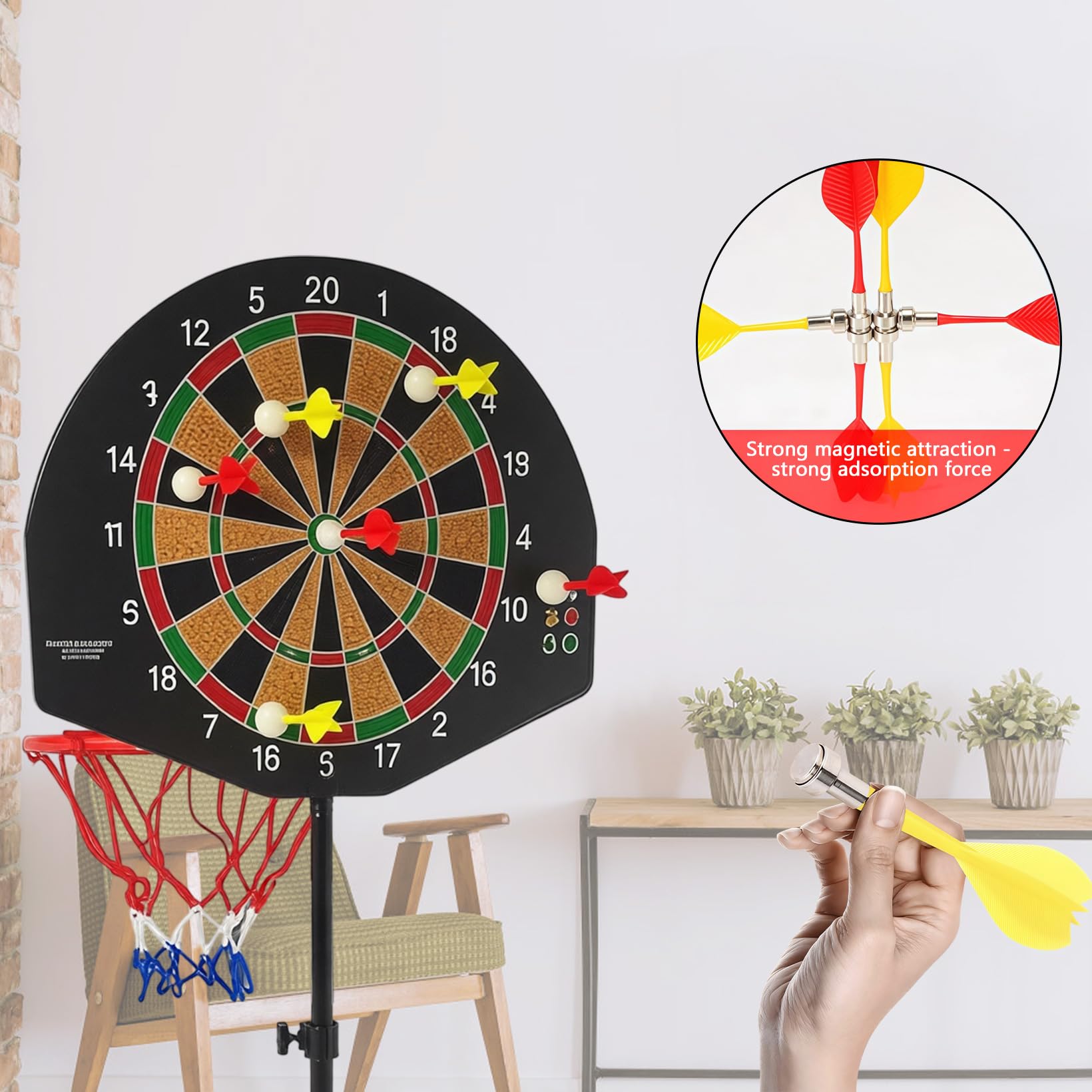 2 in 1 Basketballkorb Outdoor mit Dartscheibe Ständer, Basketballkorb Indoor Outdoor, Dartscheibe mit Ständer, 118-140cm Höhenverstellbar Basketball Korb mit Darts Target BäLlen Pumpe Geschenk