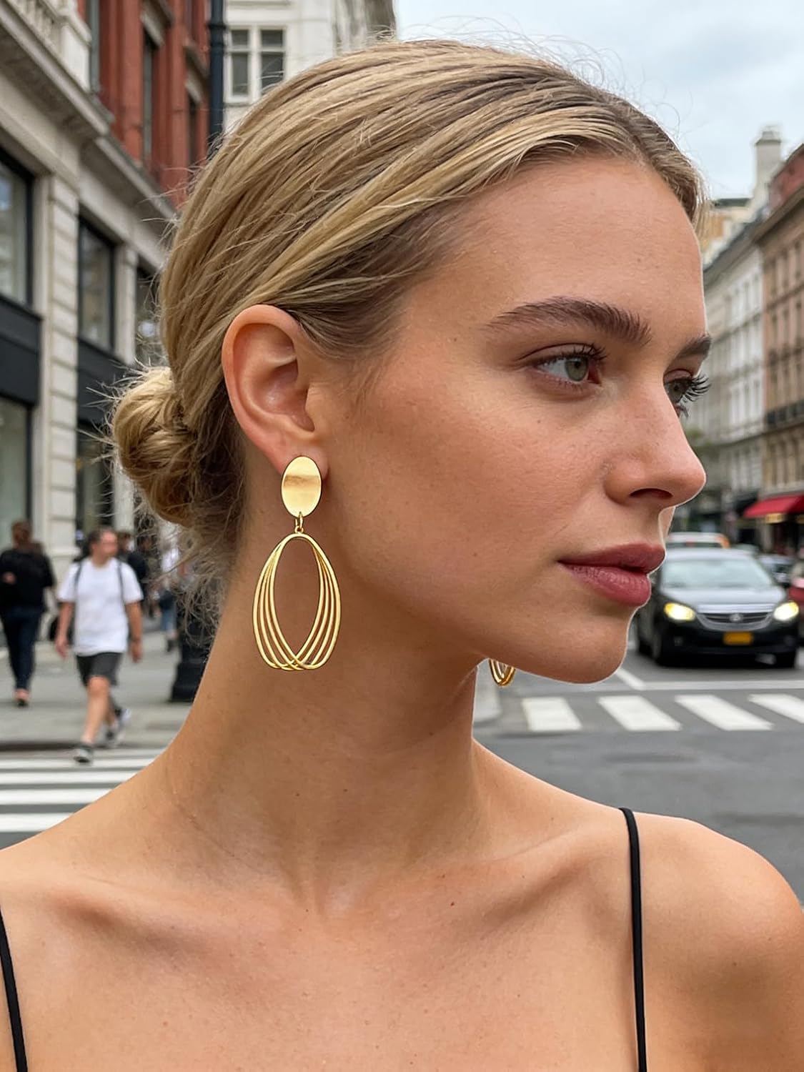 Lhysh Gold Teardrop Earrings for Women, Shiny Statement Dangle Drop Earrings, Lightweight Jewelry for Party Evening