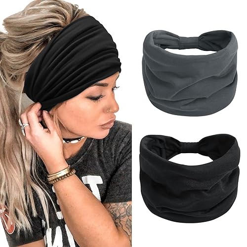 Miniatura 11 de TERSE Diademas para mujer de 7 pulgadas extra anchas para la cabeza, antideslizantes, bohemias, bandas para el cabello para mujer, banda de pelo