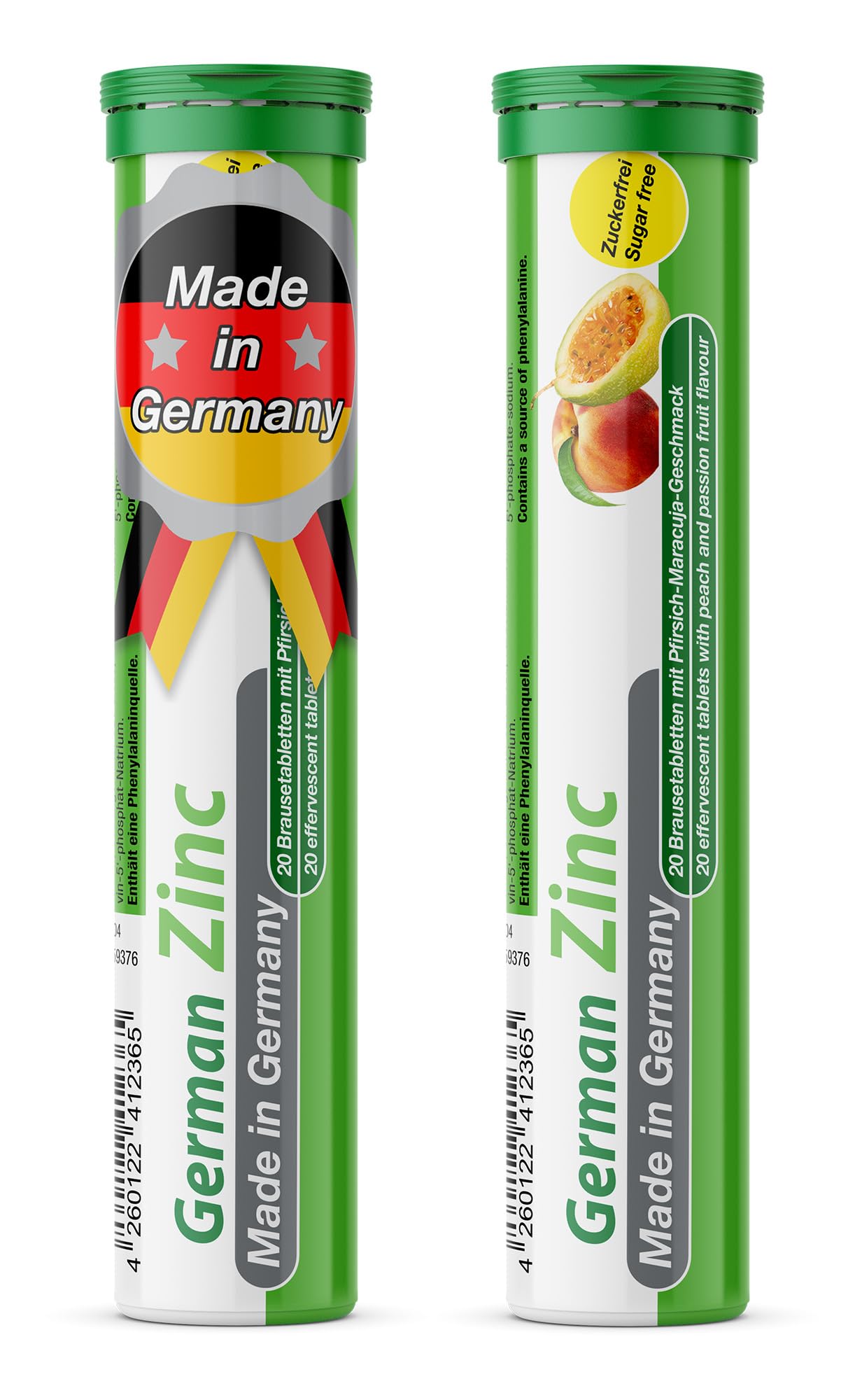 Zinc 5 mg - 2 x 20 effervescent Tablets - Peach and Passion Fruit Flavor - T&D Pharma German Magnesium - Made in Germany