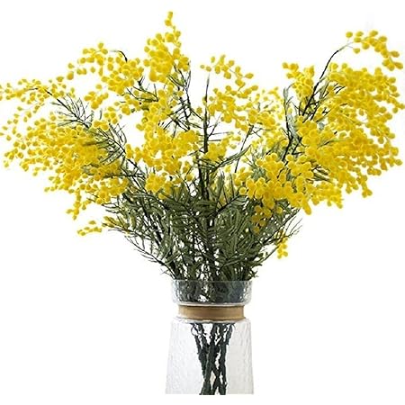 Fleur artificielle branche de Mimosa - création florale intérieur - H.90cm jaune