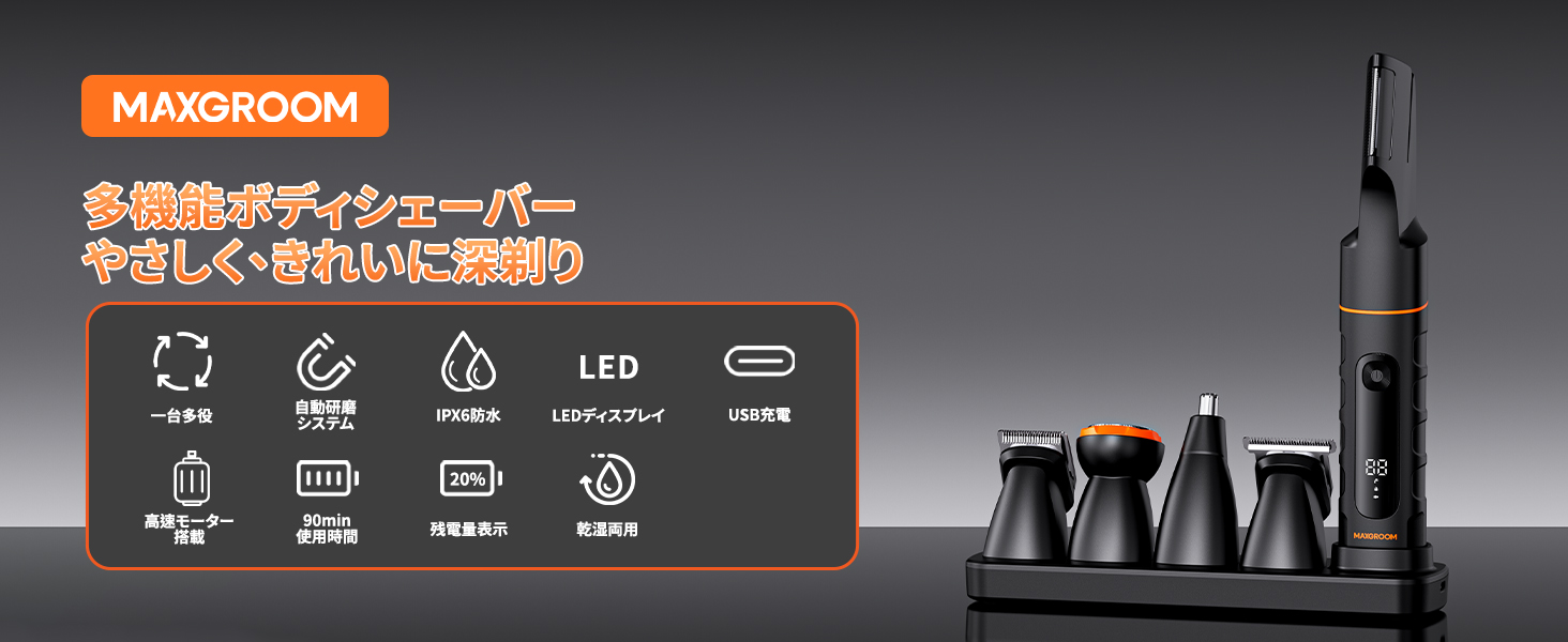 Amazon | MAXGROOM ボディシェーバー メンズ 5in1 ボディ トリマー