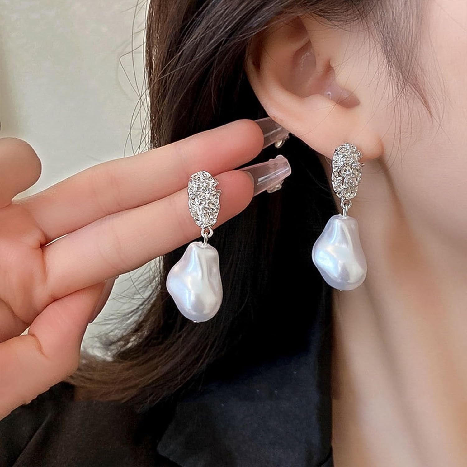 W WEILIRIAN Boho Pearl Drop Earrings Silver Pearl Dangle Earrings Vintage Pearl Bead Earrings Statement Pearl Earrings Jewelry for Women - Image 7