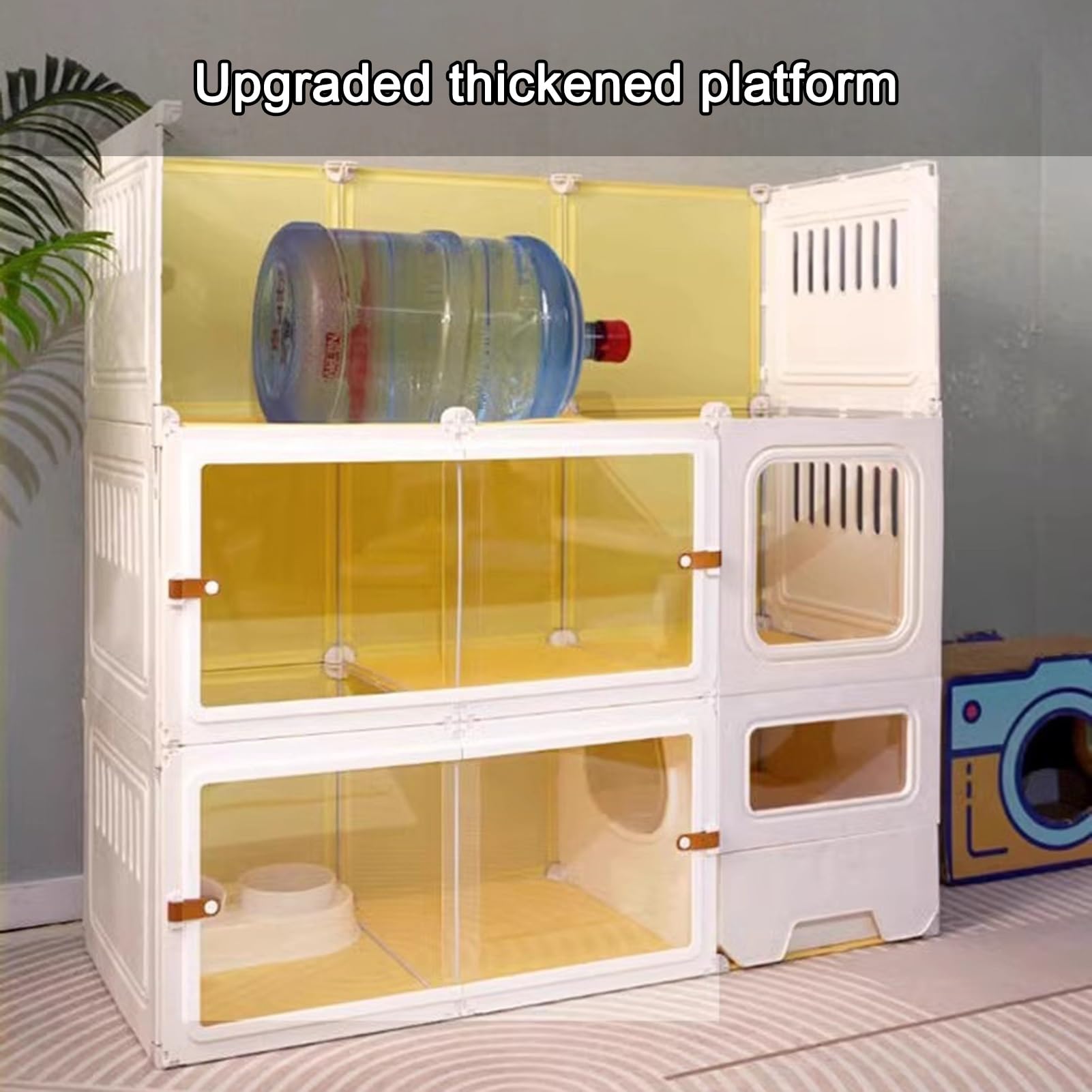 Cat Cage Indoor Cat Enclosures, DIY Cat Playpen with Cat Litter Box, Tall Three-Tier Cat Enclosures with 360° Ventilation, with Sliding Transparent Cat Door(White)