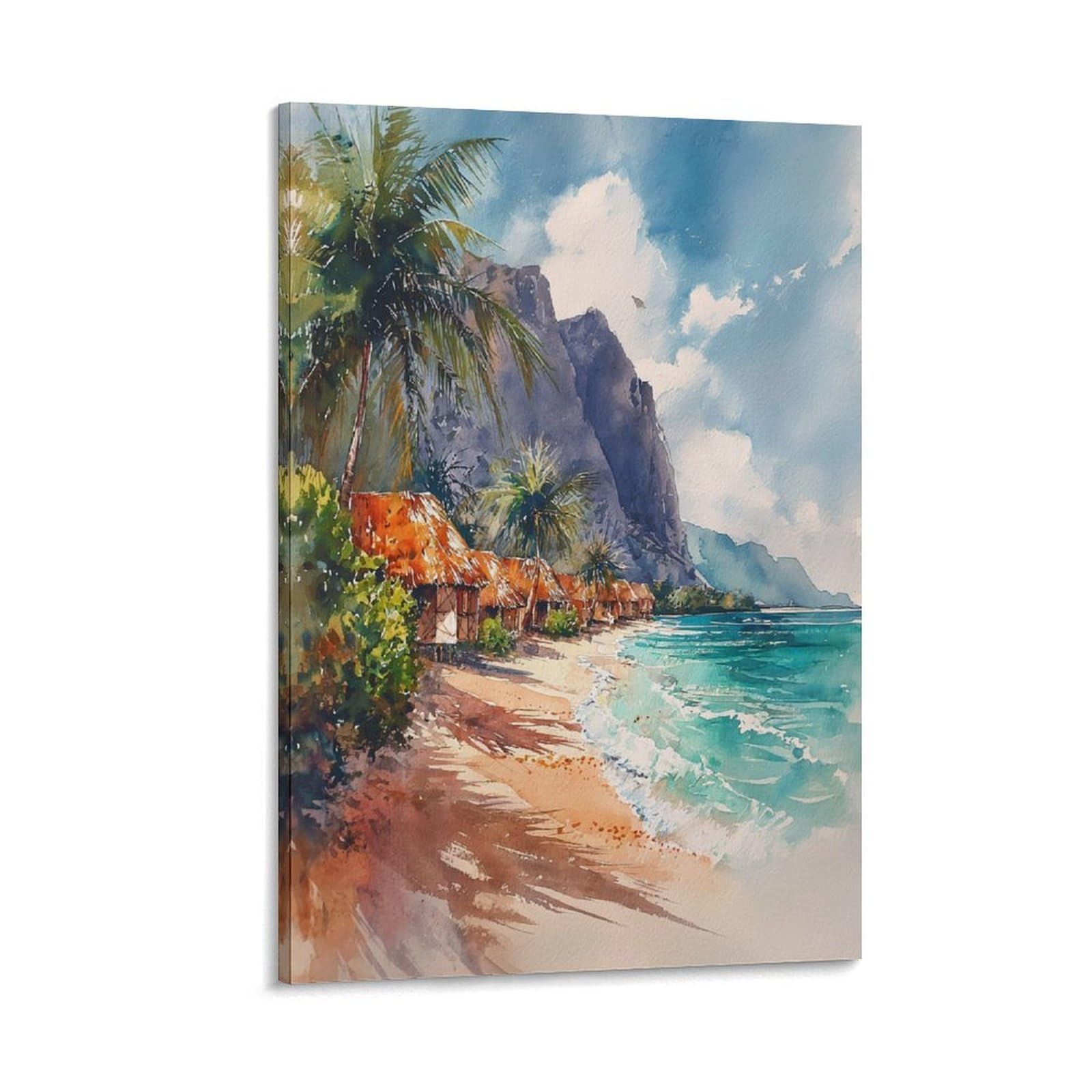 XWYMXZ Cancun Watercolor Painting Mexico Coast Travel Poster Tree 24x36inch(60x90cm) Vintage Watercolor Canvas Art