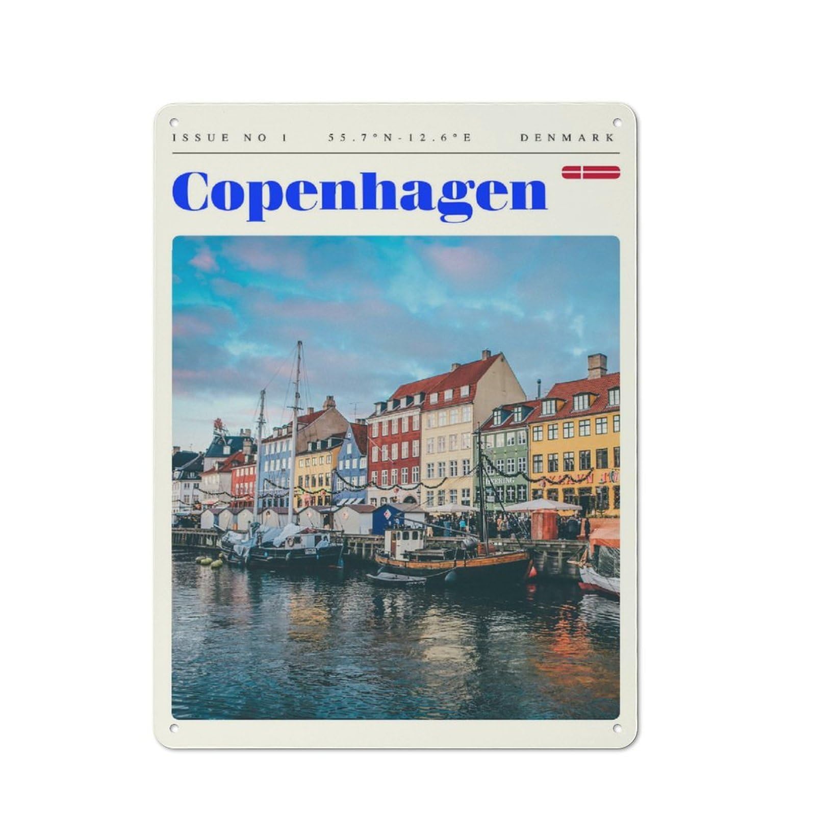 Junmoney Style-2 Retro Metal Wall Sign 40X30cm With Copenhagen Denmark Travel Art For Hallway Wall, Suited To Hallway Decor Lovers