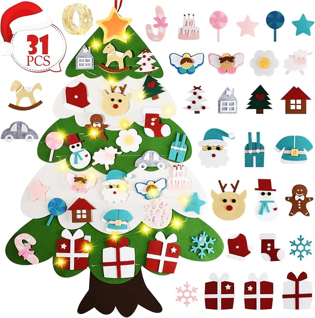 Felt Christmas Tree, Kids Christmas Trees with 31pcs Detachable Ornaments,Christmas & New Year Door Wall Hanging Decorations,2022 New DIY Toddler Christmas Tree Set