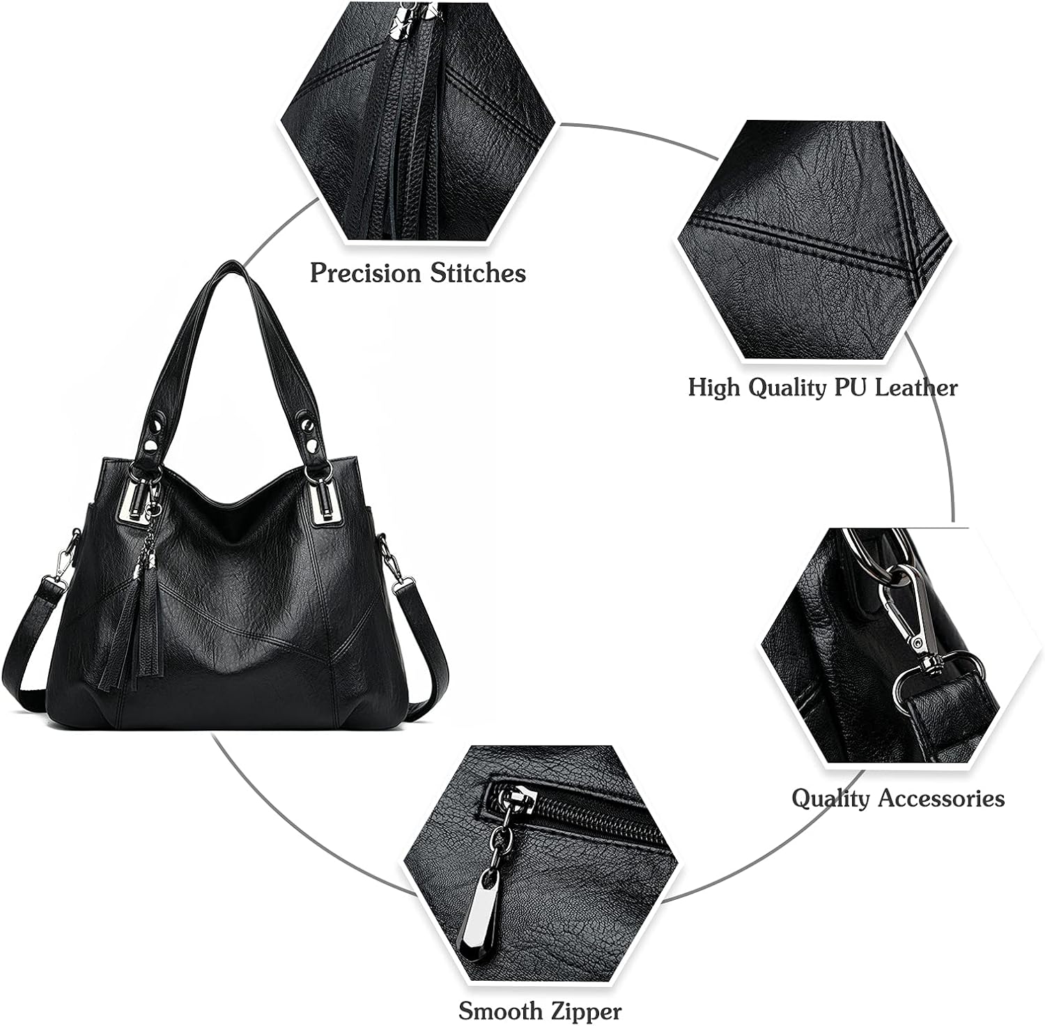 PORRASSO Women Handbags Fashion Hobo Shoulder Bag Ladies Crossbody Bag Large Tote Purse - Image 4