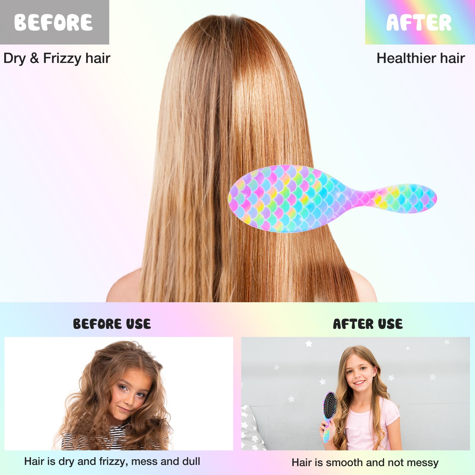 Kids Hair Brush Girls, Toddler Wet Dry Detangling Hair Brush for Curly Thick Hair Pain-Free Comb Girls Kids Women Unicorn Mermaid - Image 3
