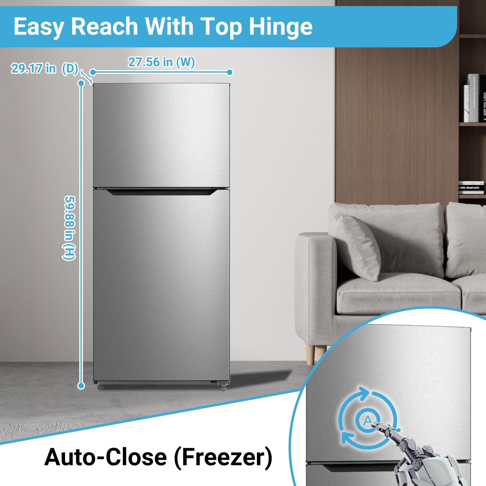 Smad Top Freezer Refrigerator 14.0 Cu.ft, Reviseble Door Counter Depth Fridge with Freezer, Frost Free, Adjustable Temperature Garage Ready Refrigerator for Office, Home, Kitchen, Stainless Steel on Fridge.com