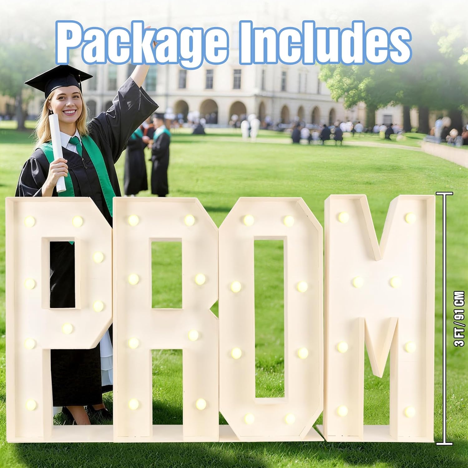 Froova Prom Marquee Letters for 2026 Graduation Decorations Light Up Sign 3FT Large Mosaic Letters Cardboard Pre-Cut Frame for Class of 2026 High School College Grad Prom Party Sign Backdrop Party